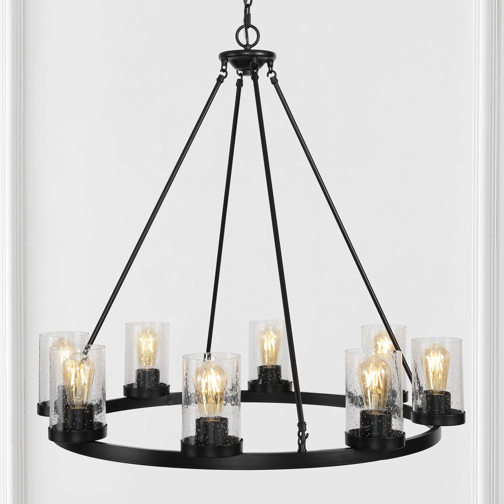 Pablo 8-Light Iron/Seeded Glass Bohemian Cottae LED Chandelier