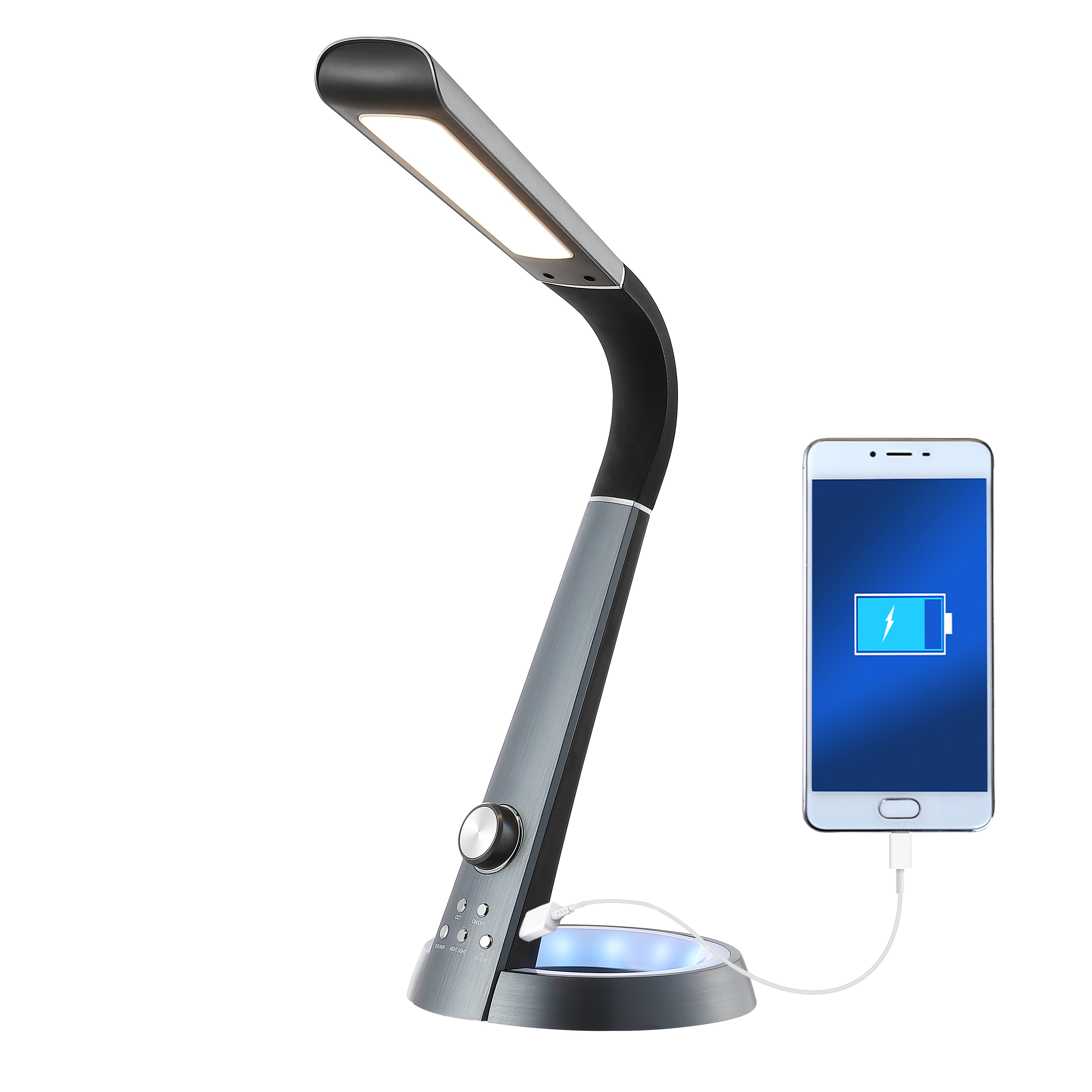 Milton Aluminum Contemporary Minimalist Adjustable Head Dimmable USB Charging LED Task Lamp