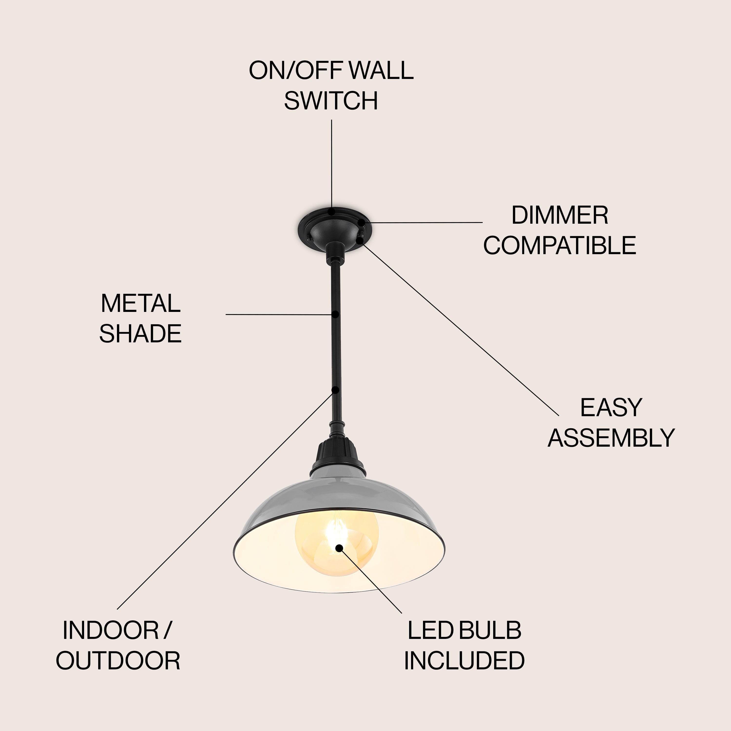 Jasper 1-Light Farmhouse Industrial Indoor/Outdoor Iron LED Pendant