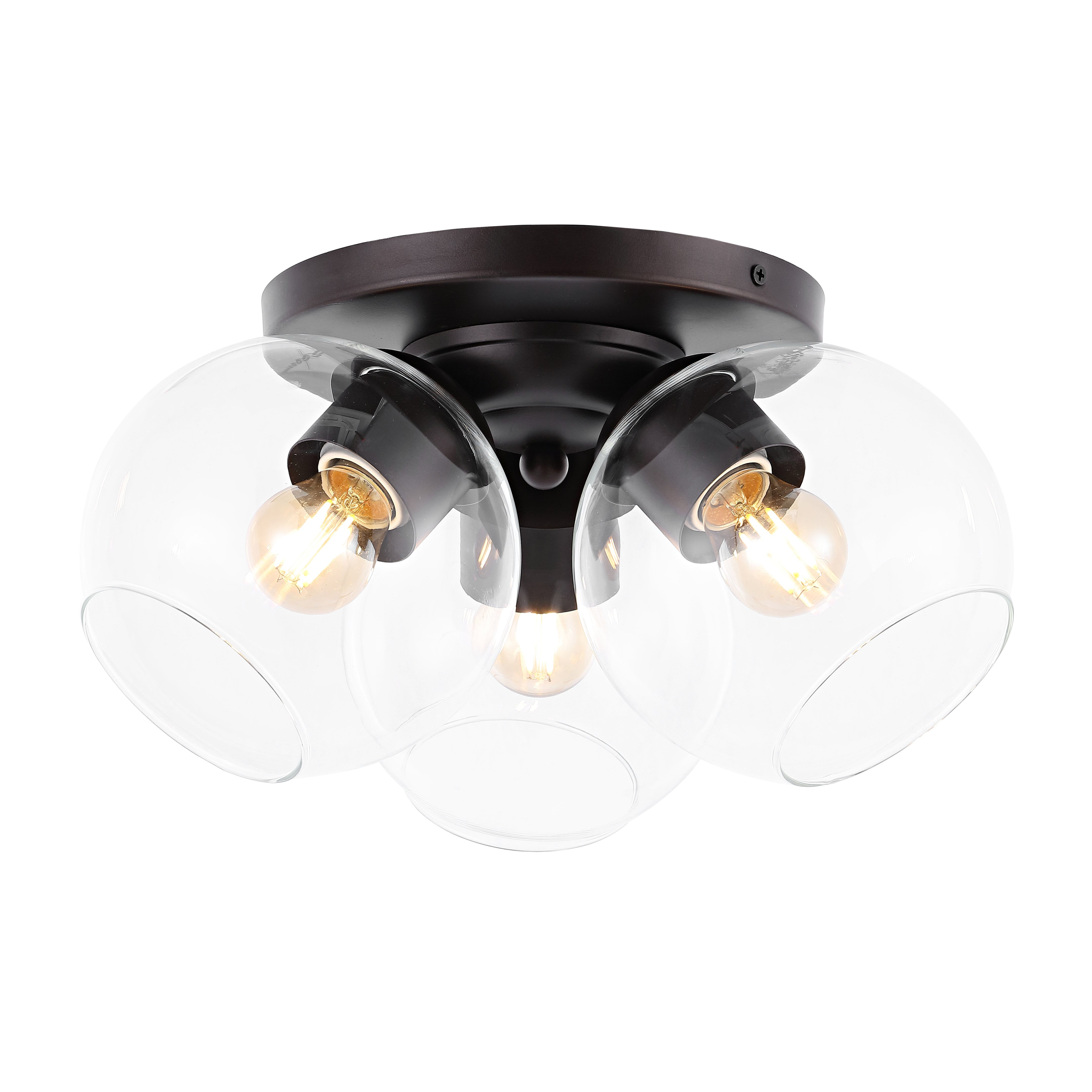 Iris 3-Light Farmhouse Rustic Iron/Glass LED Semi Flush Mount