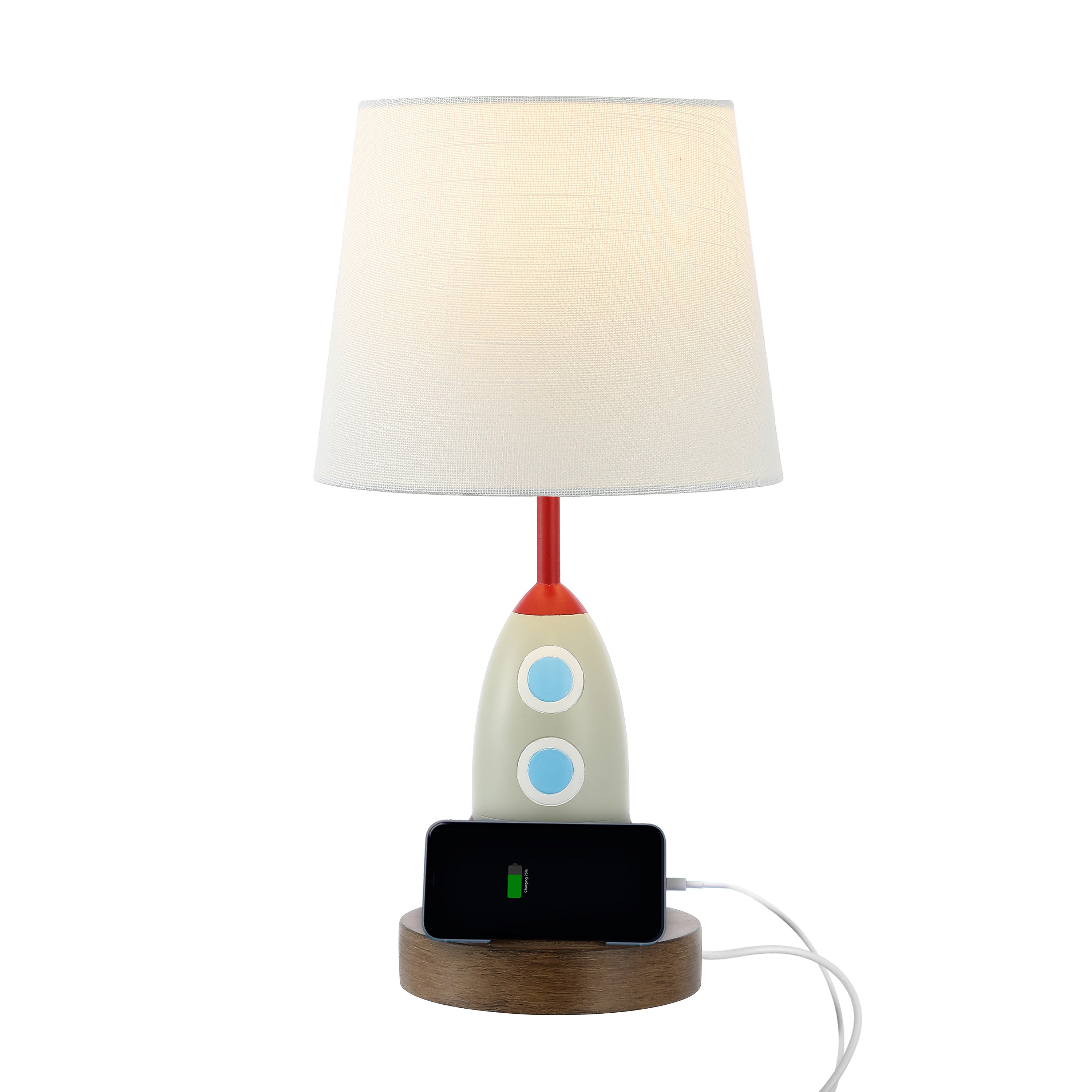 Houston Coastal Style Iron/Resin Rocket LED Kids' Table Lamp with Phone Stand and USB Charging Port