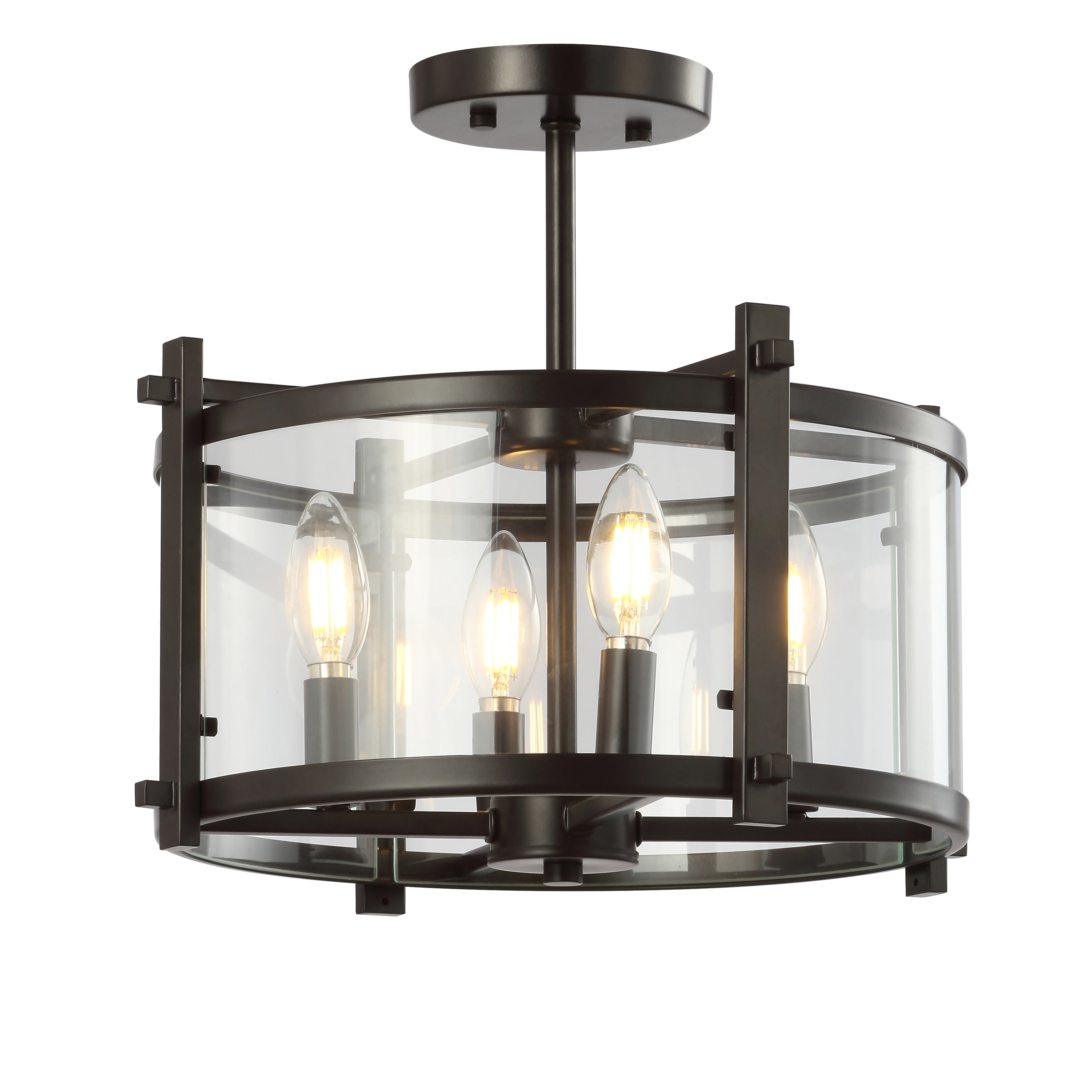 Hampdon Iron/Glass Modern Drum LED Flush Mount