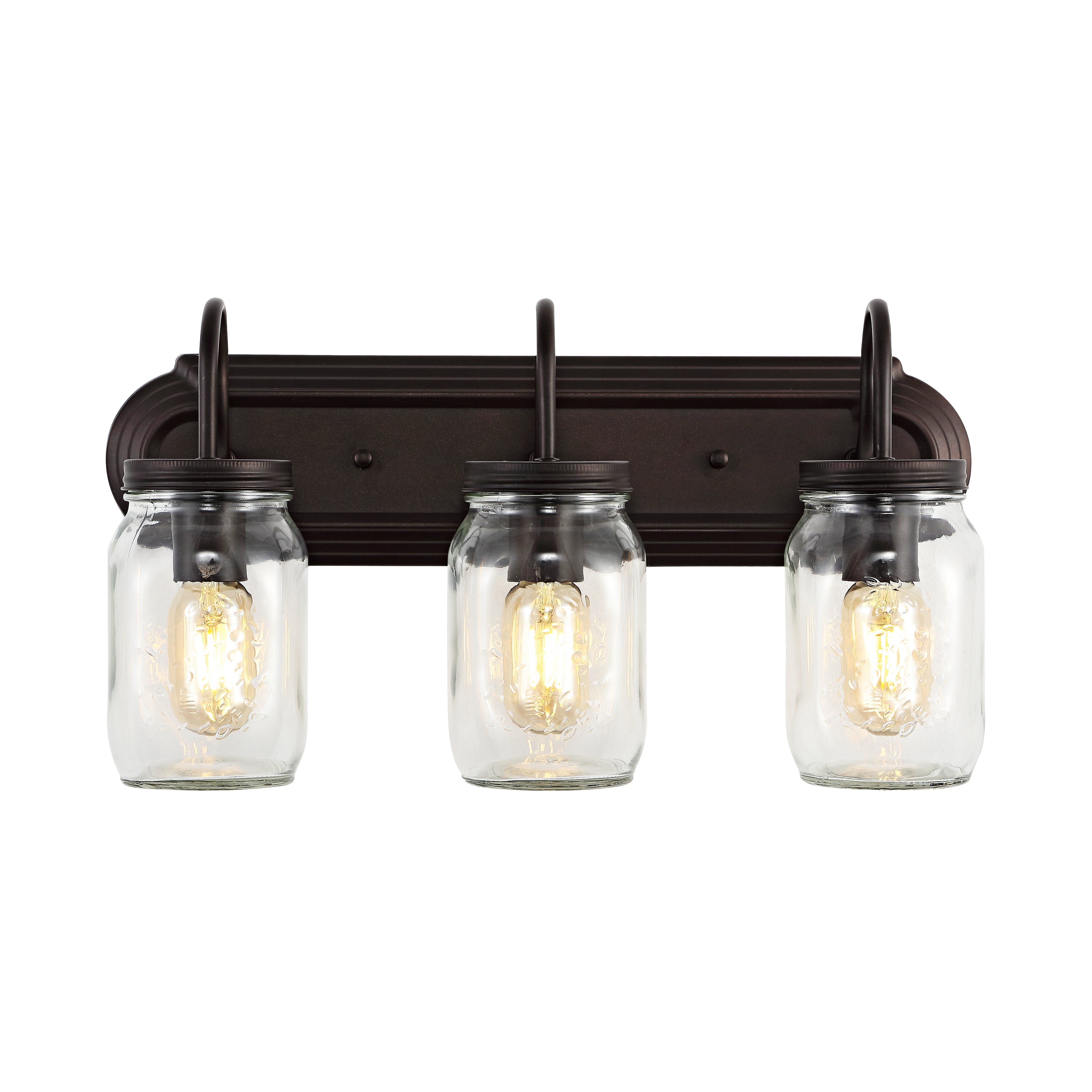 Gaines 3-Light Farmhouse Industrial Iron Mason Jar LED Vanity