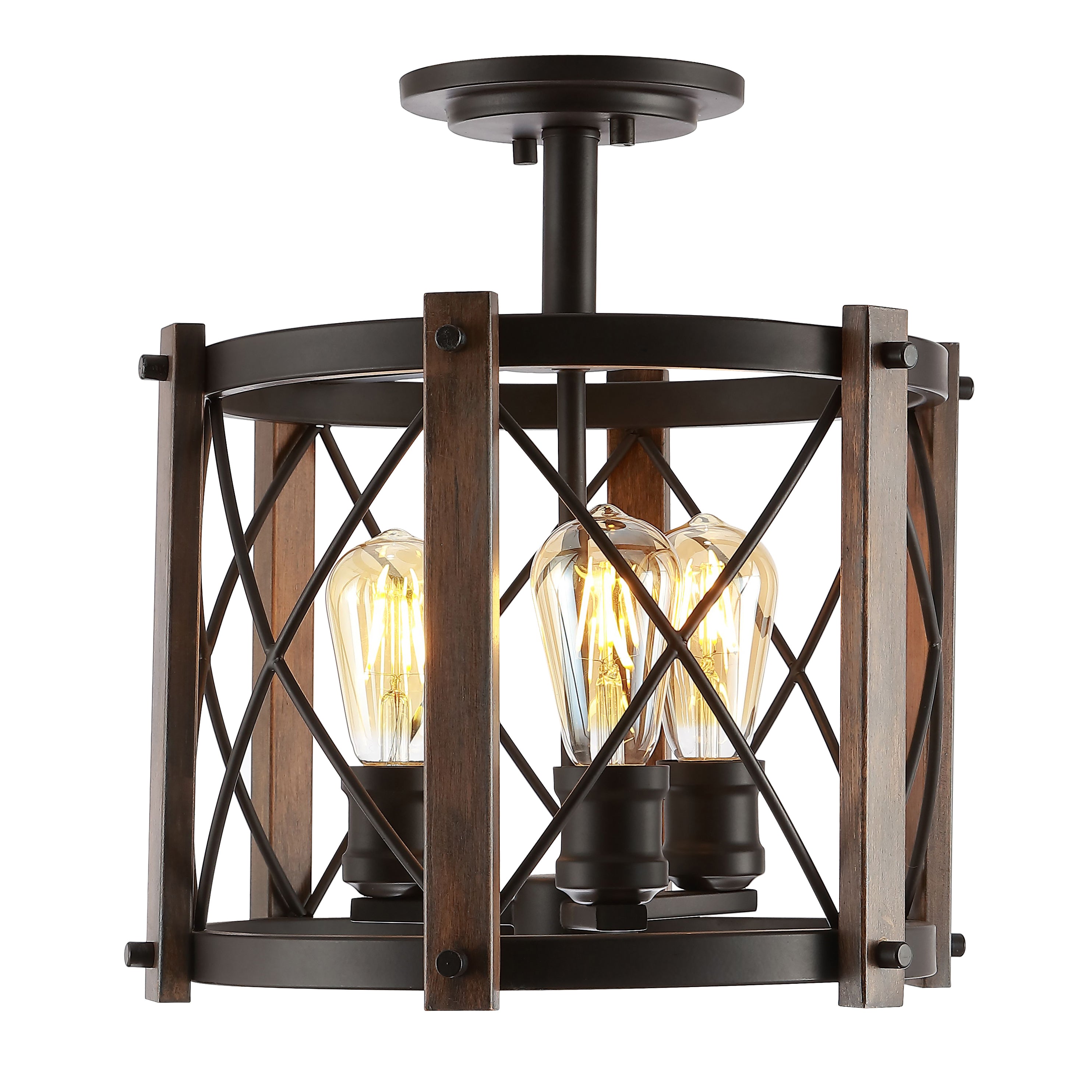 Ferme 3-Light Iron Rustic Farmhouse LED Flush Mount