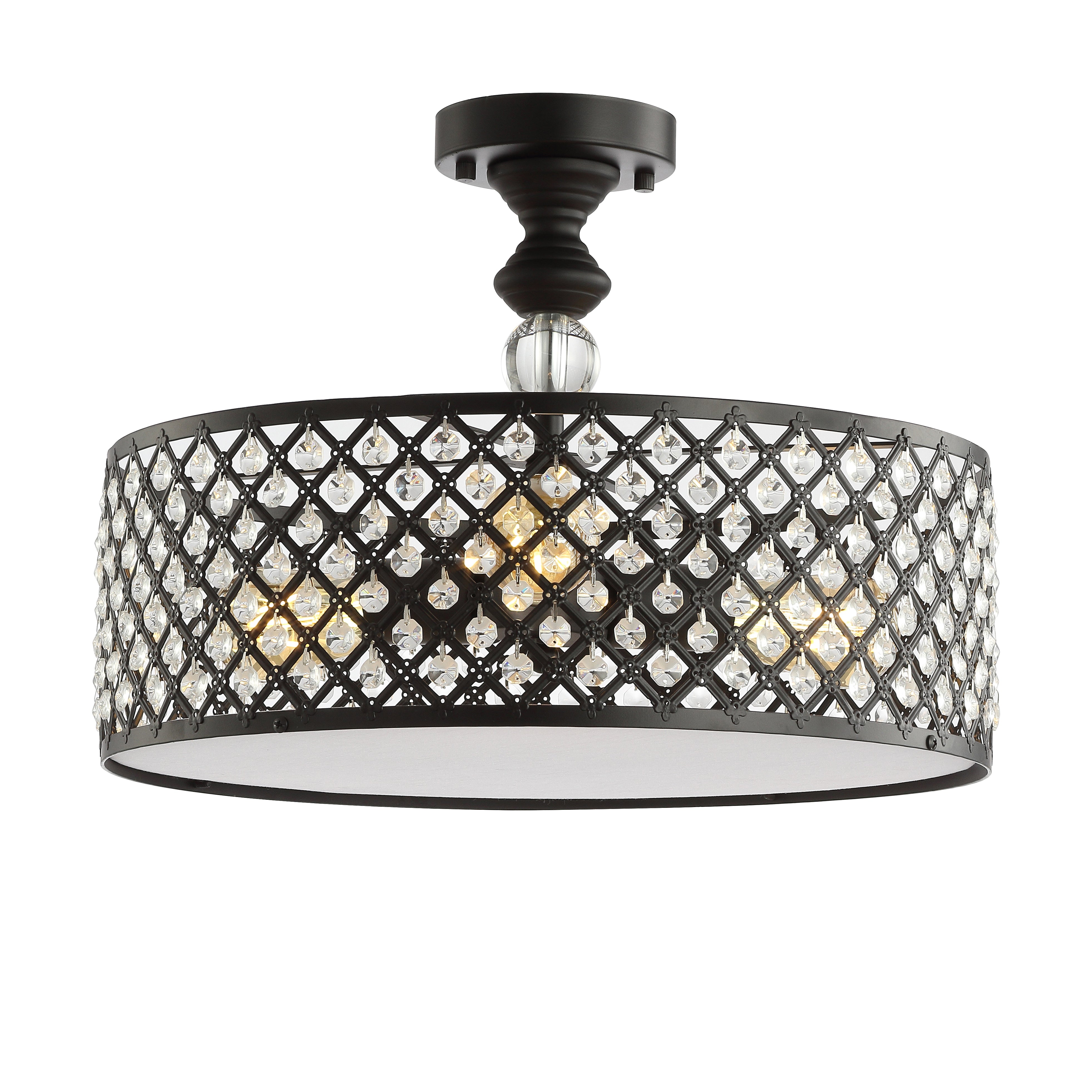 Elise 3-Light Crystal/Metal Drum Semi-Flush Mount