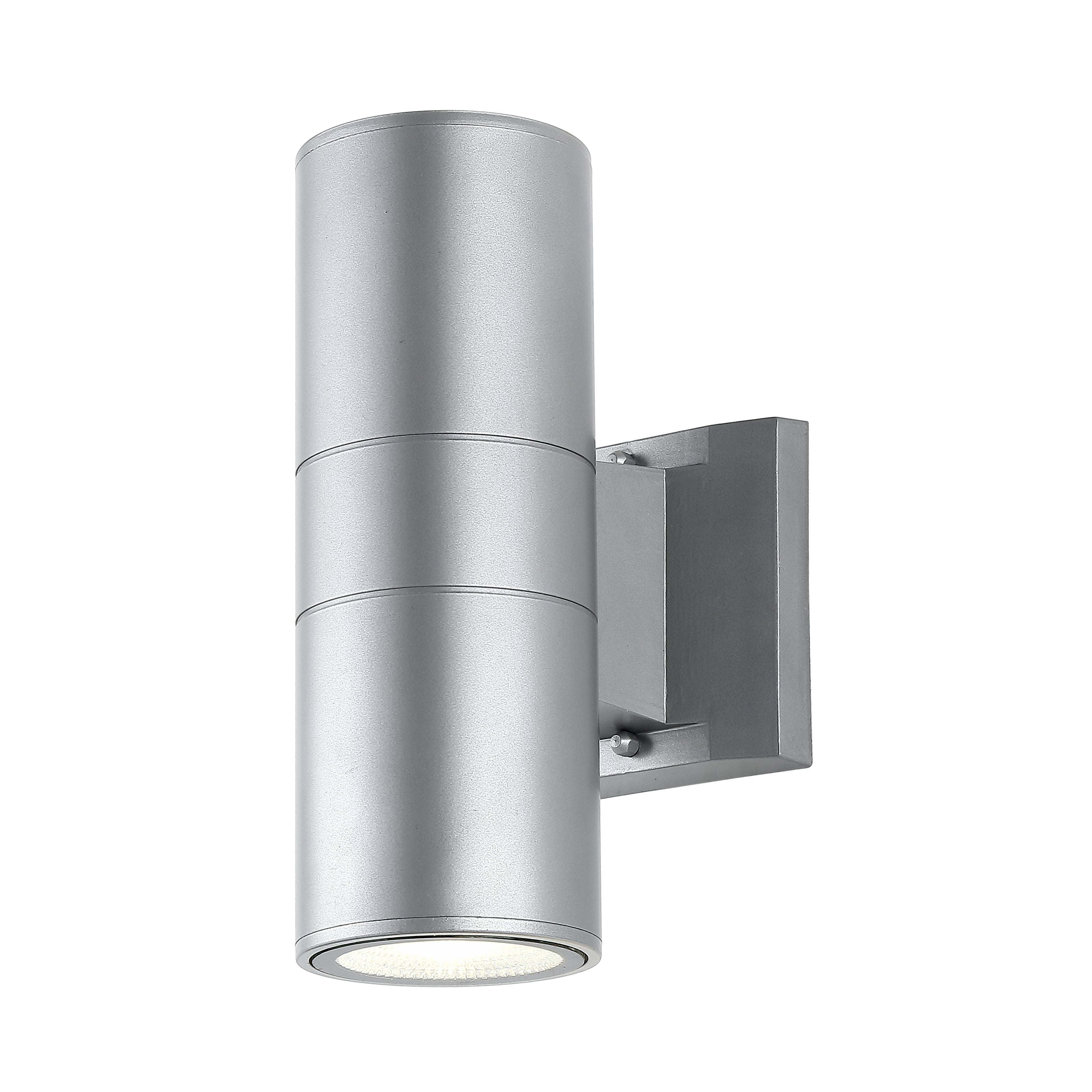 Duo 2-Light Modern Midcentury Cylinder Outdoor Metal/Glass Integrated LED Sconce with Uplight