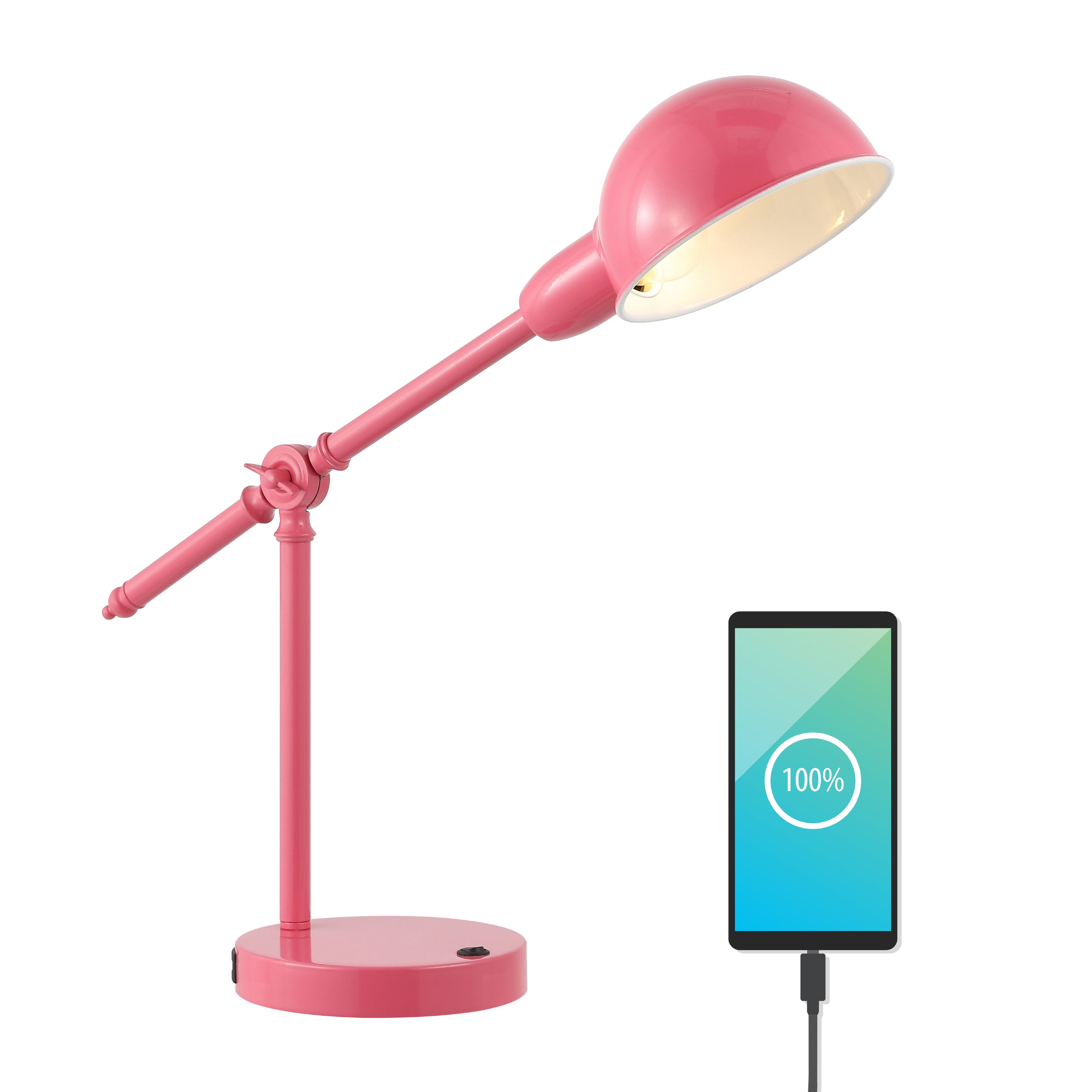 Curtis Vintage Industrial Iron Adjustable Dome Shade LED Task Lamp with USB Charging Port