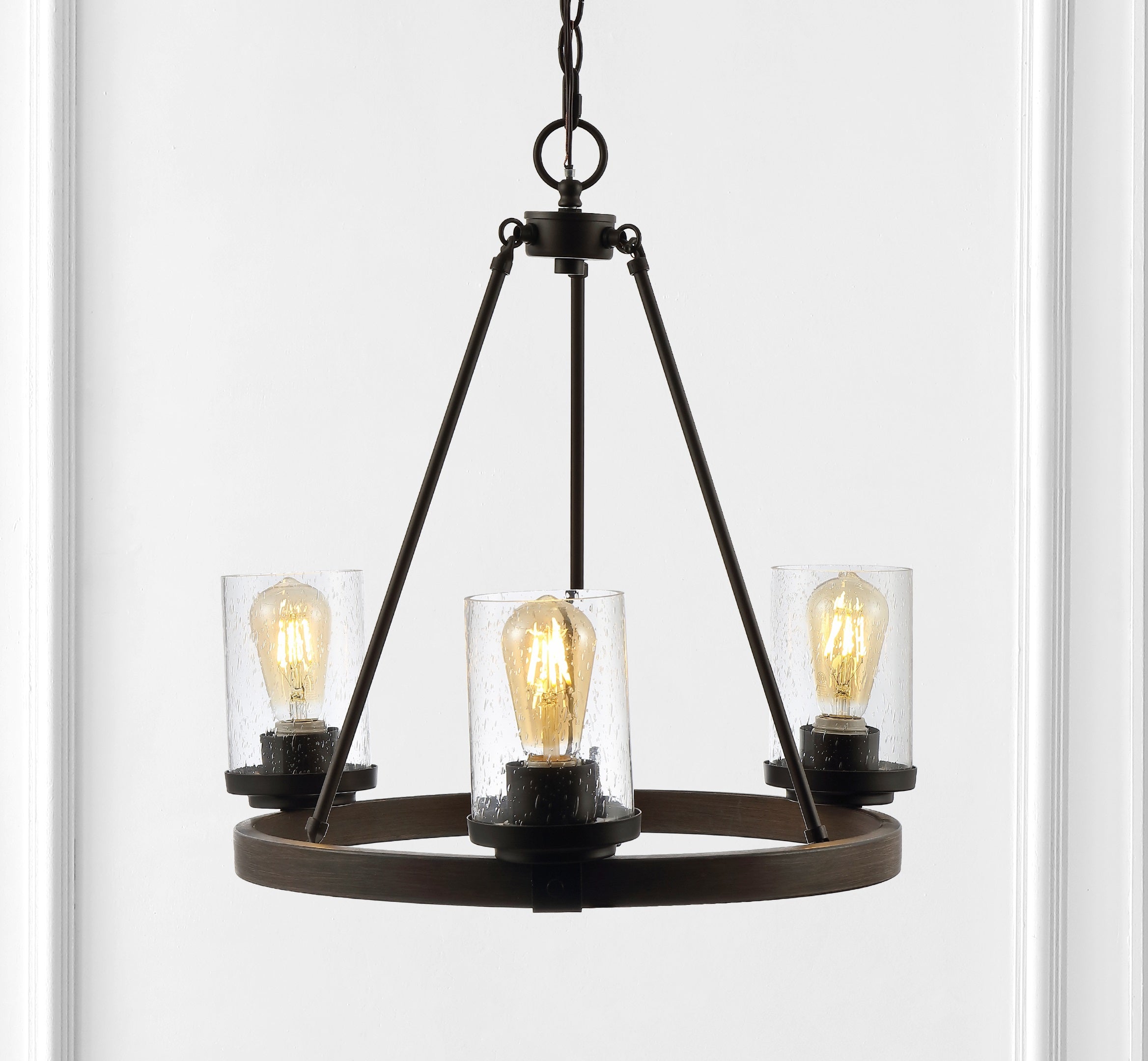 Coronet 3-Light Iron/Seeded Glass Rustic Farmhouse LED Chandelier