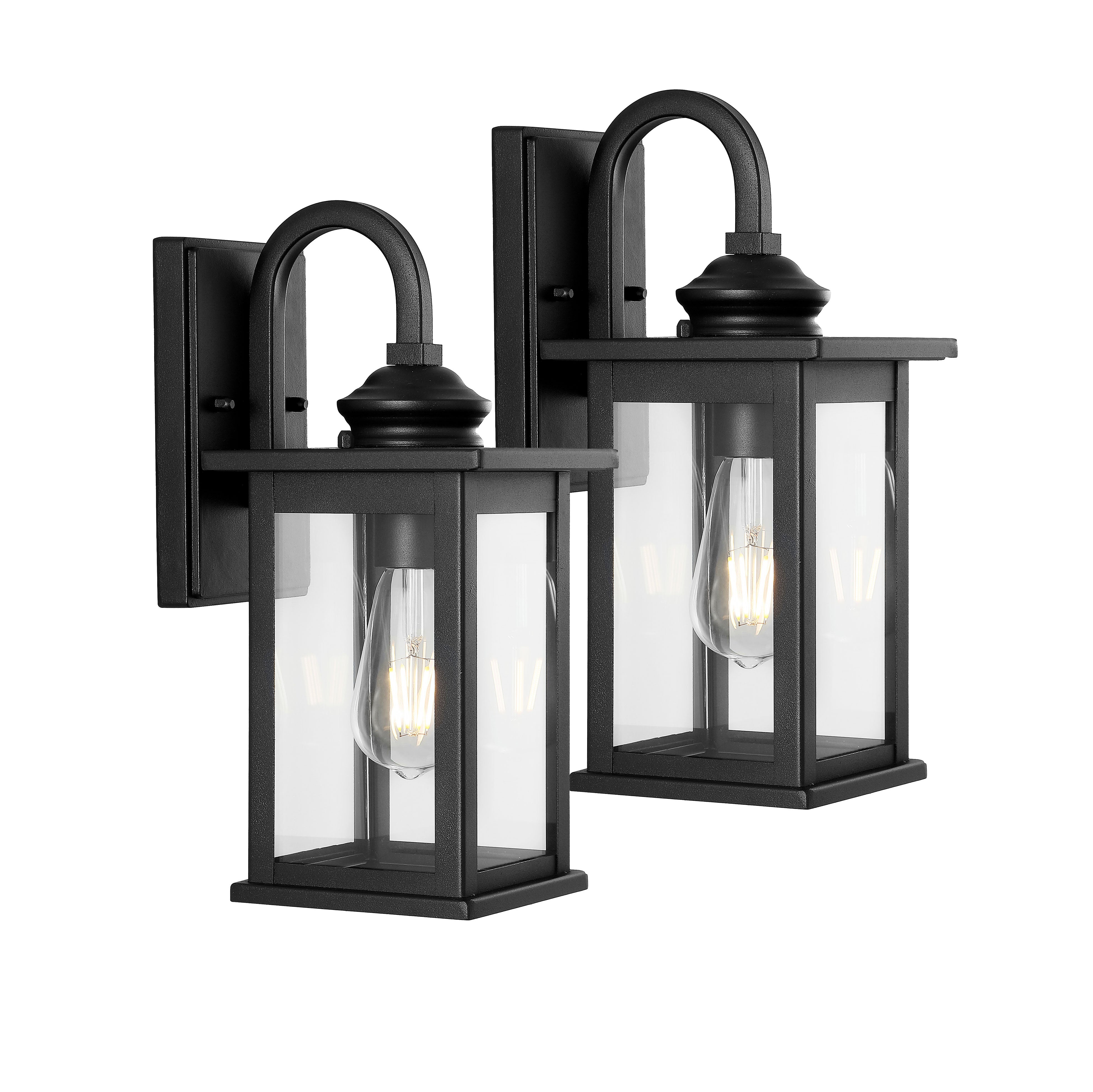 Cary 1-Light Iron/Glass Traditional Modern Lantern LED Outdoor Sconce