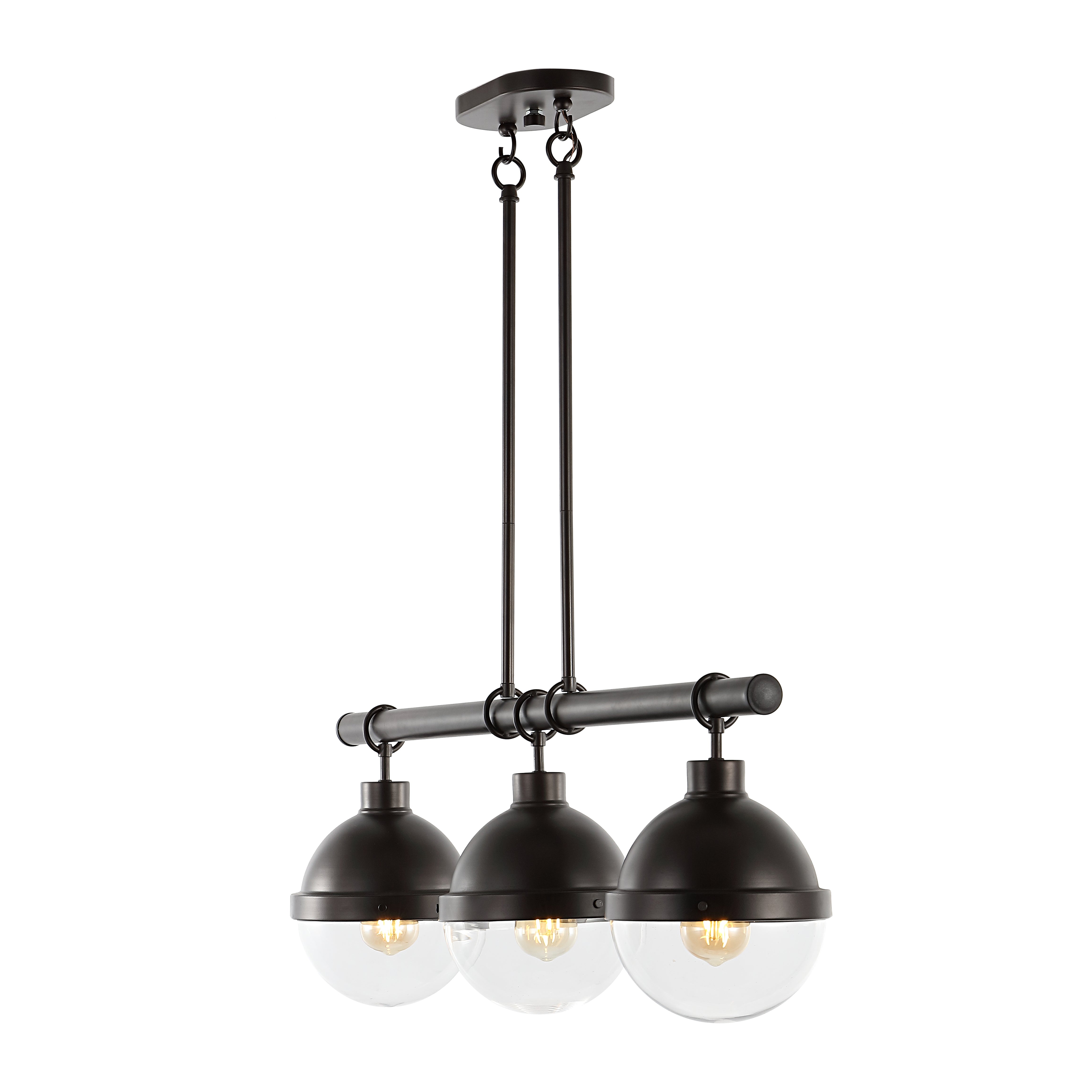 Caleb 3-Light Industrial Farmhouse Iron/Glass Linear LED Pendant