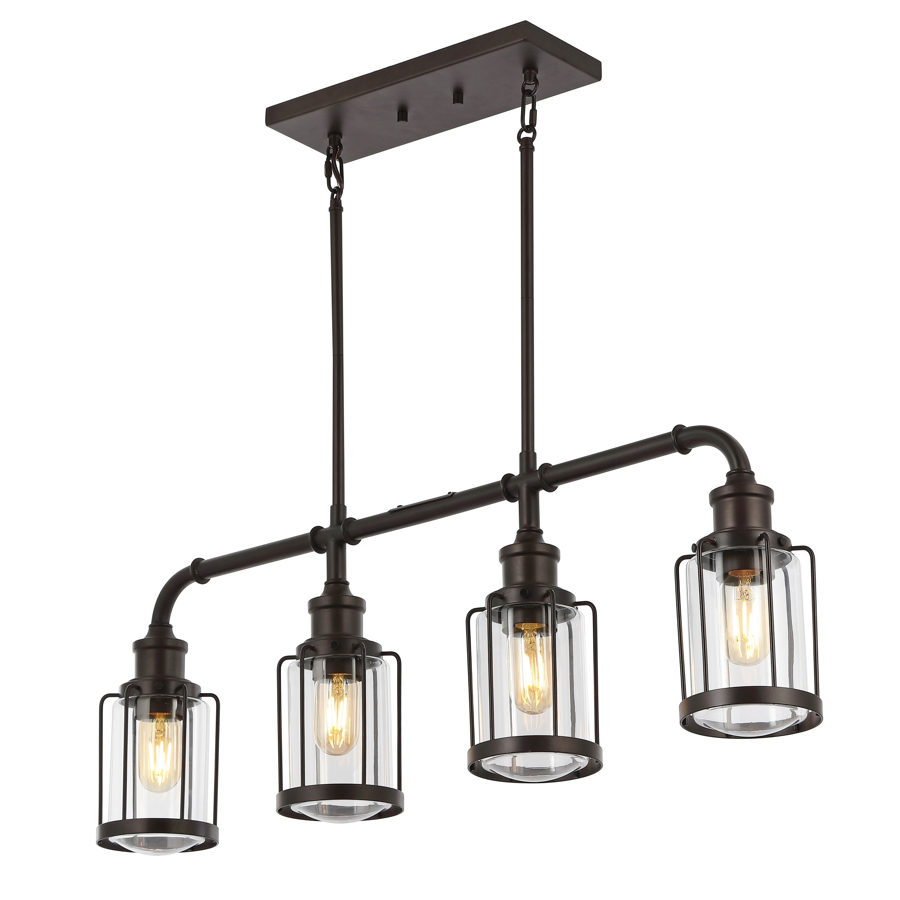 Abbott 4-Light Farmhouse Industrial Iron/Glass Linear LED Pendant