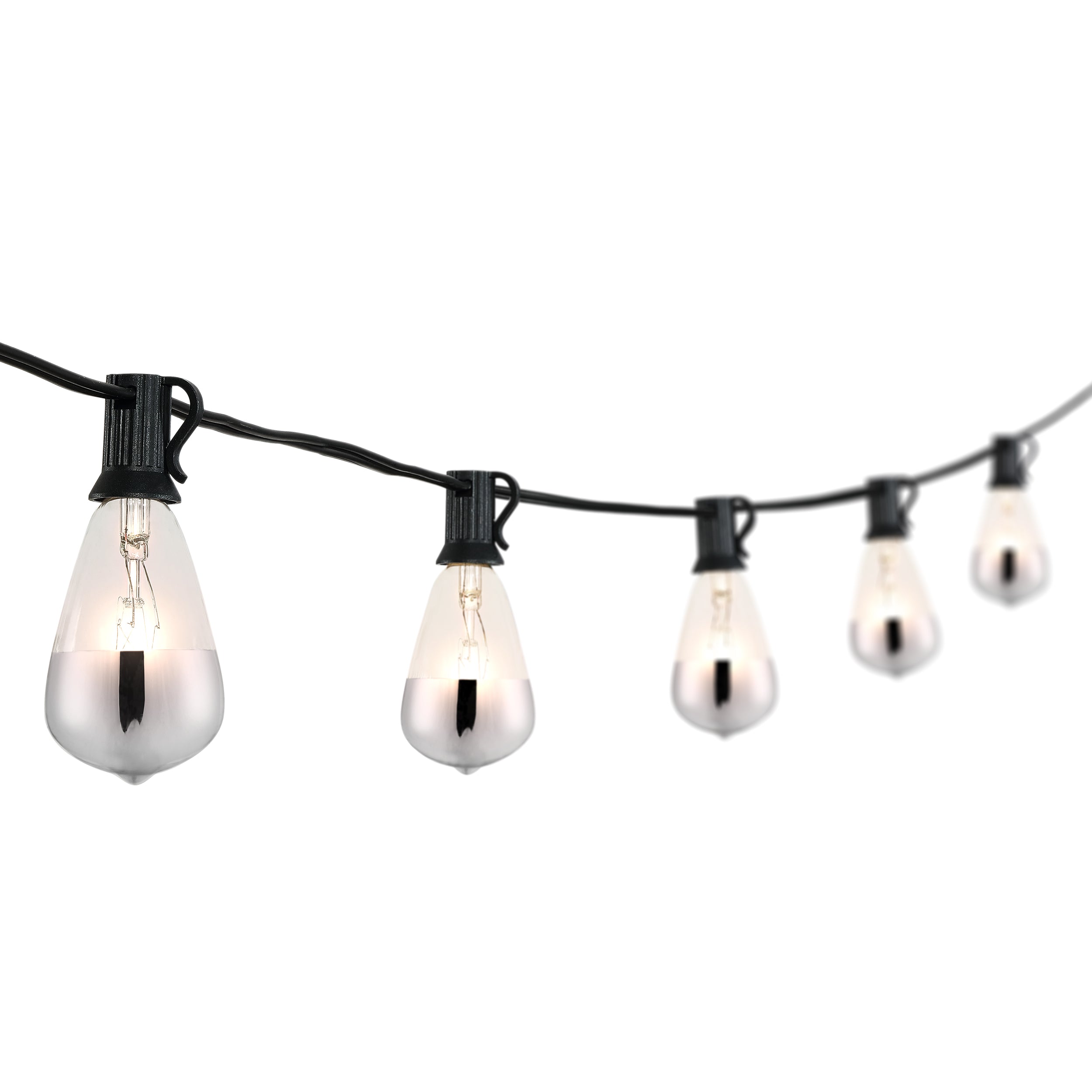 10-Light Indoor/Outdoor Rustic Industrial Incandescent C7 Half-Chrome Bulb String Lights