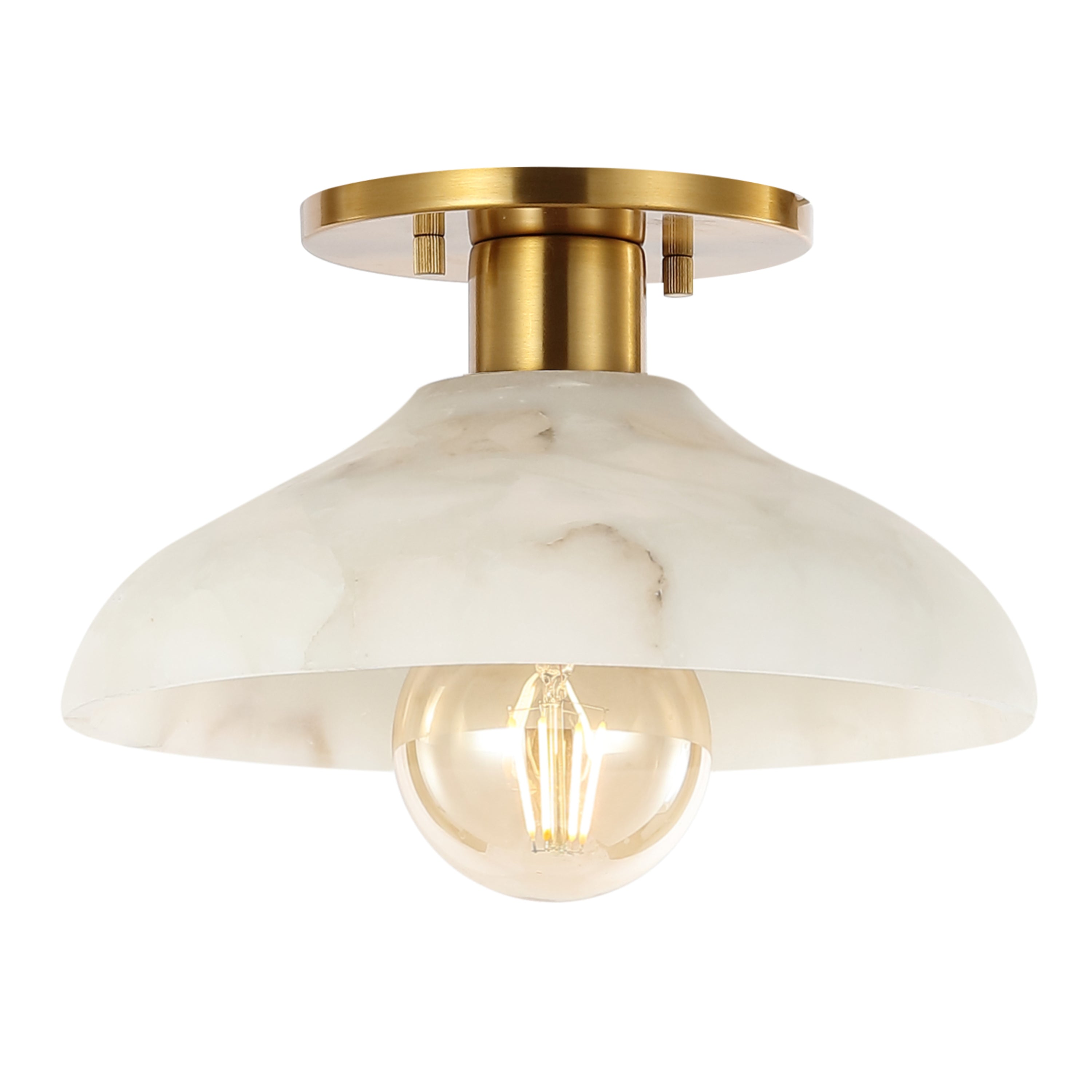 Amara 1-Light Mid-Century Classic Alabaster/Iron LED Semi Flush Mount