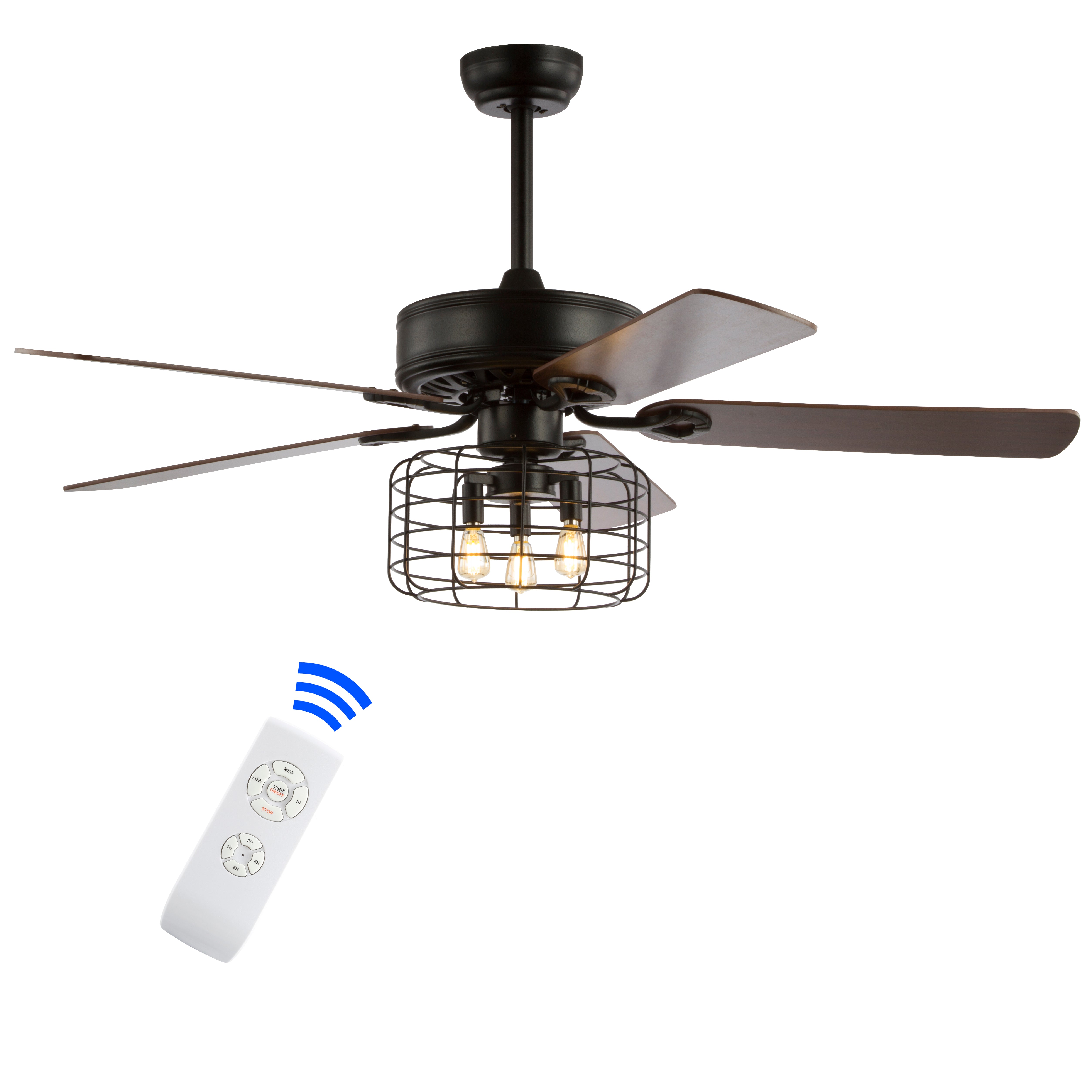 Asher 3-Light Industrial Metal/Wood LED Ceiling Fan With Remote