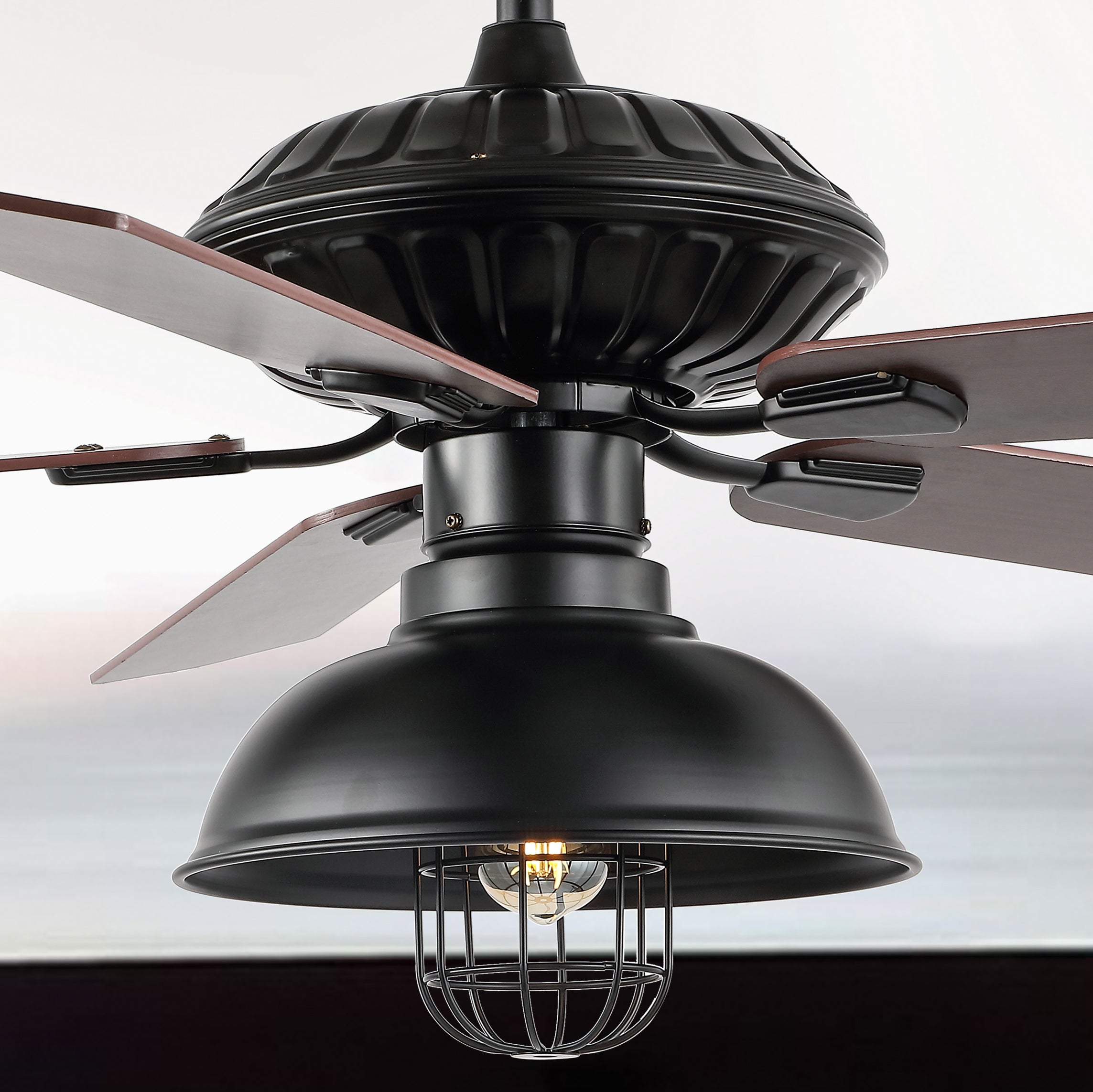 Ashton 1-Light Farmhouse Industrial Iron Dome Shade LED Ceiling Fan With Remote