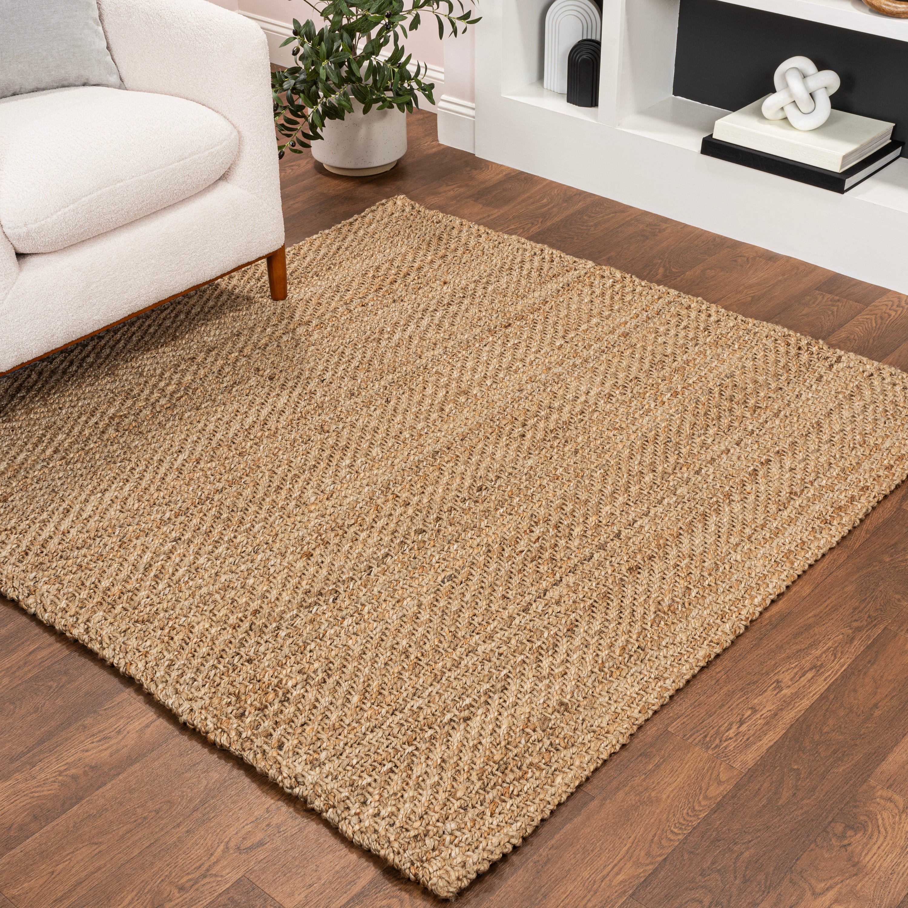 Espina Hand Woven Herringbone Chunky Jute Square Area Rug