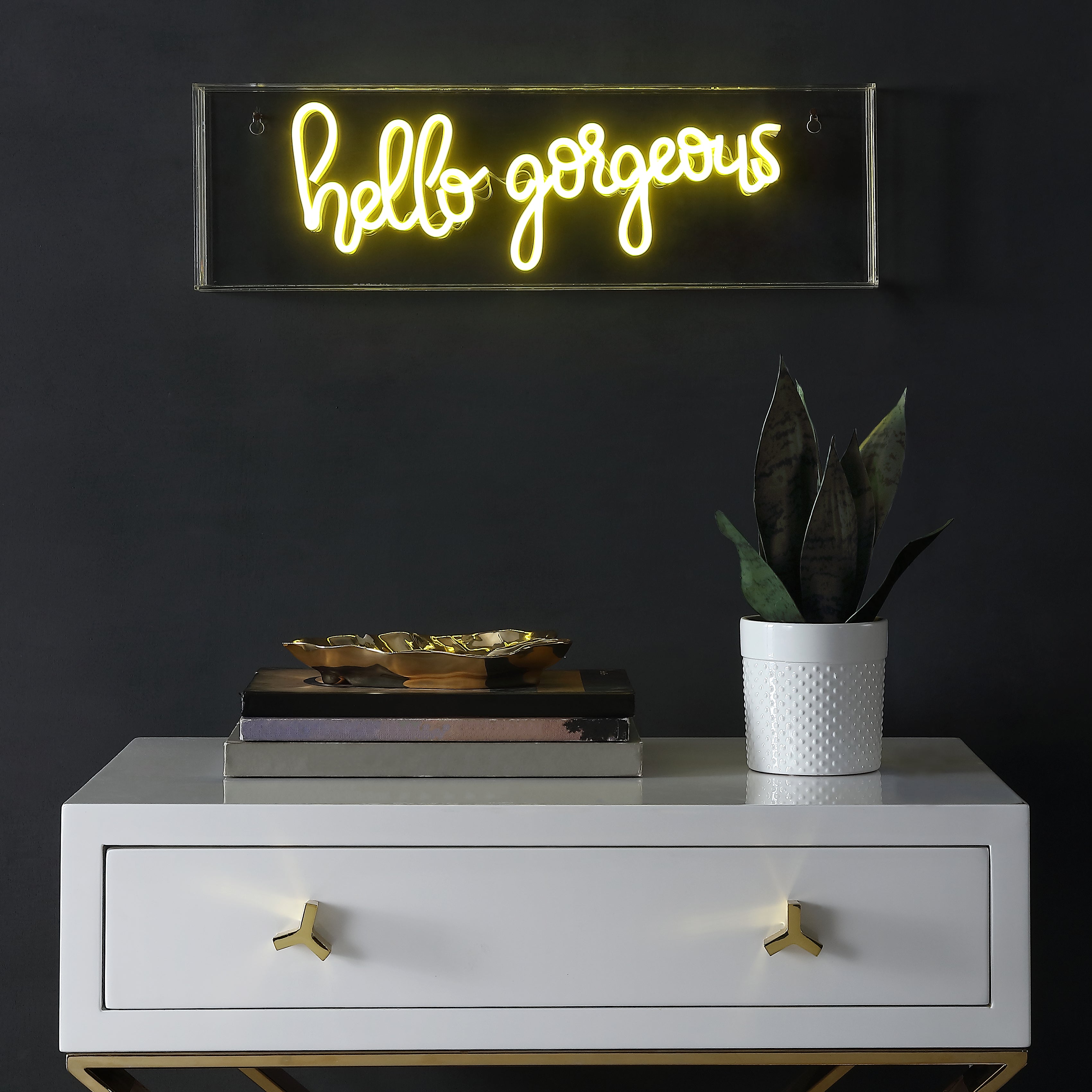 Hello Contemporary Glam Acrylic Box USB Operated LED Neon Light