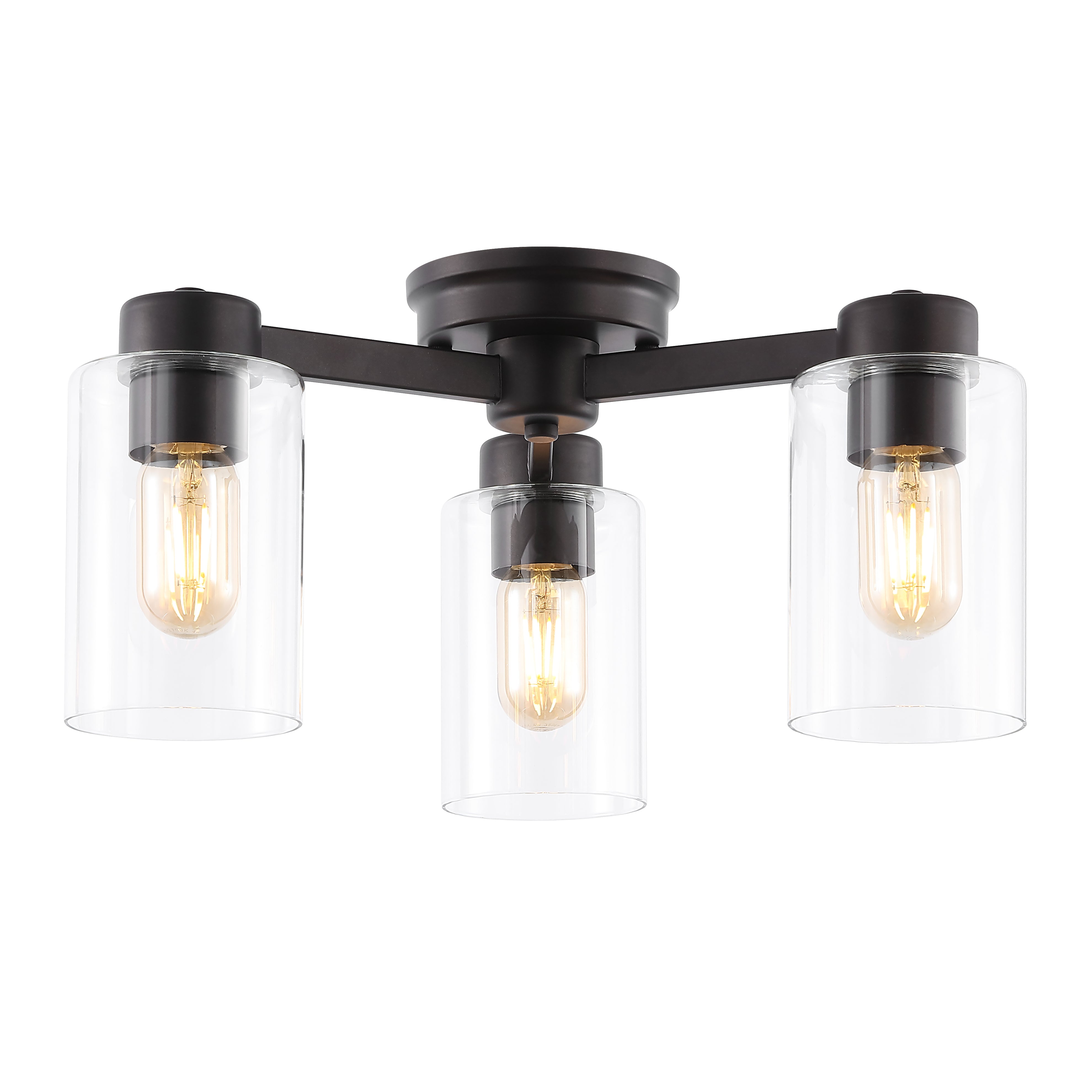 Orville 3-Light Farmhouse Industrial Iron Cylinder LED Semi Flush Mount