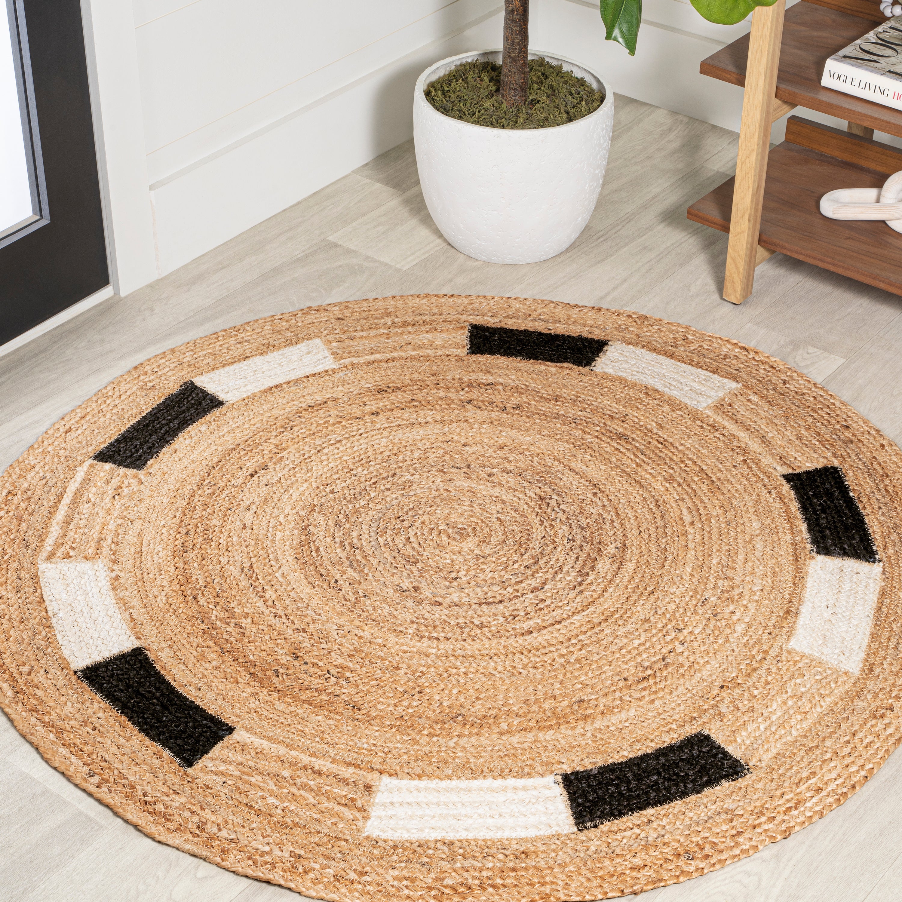 Porto Geometric Jute Circle Round Area Rug