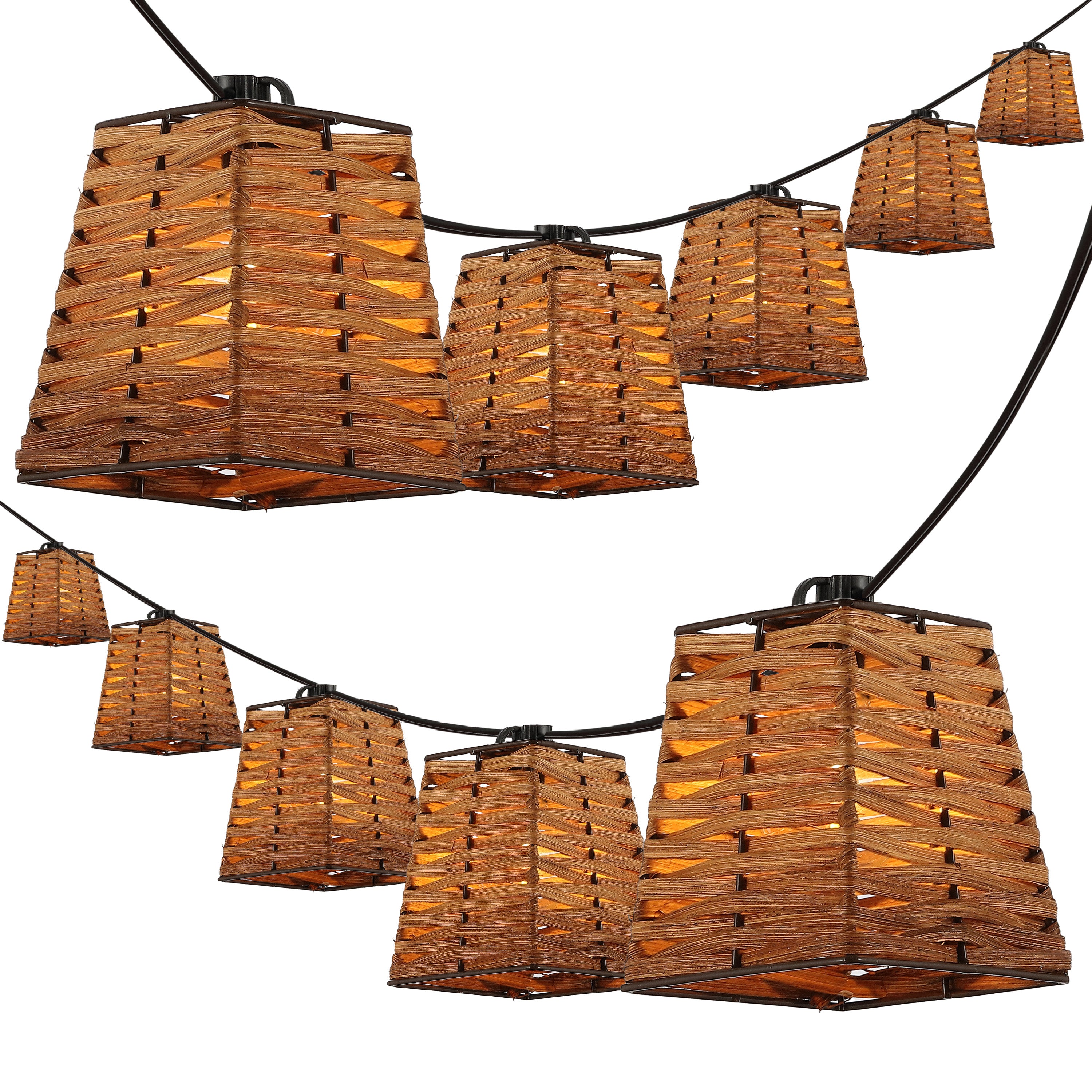 Quinn 10-Light Indoor/Outdoor Classic Vintage LED G40 Square Bamboo Shaded String Lights