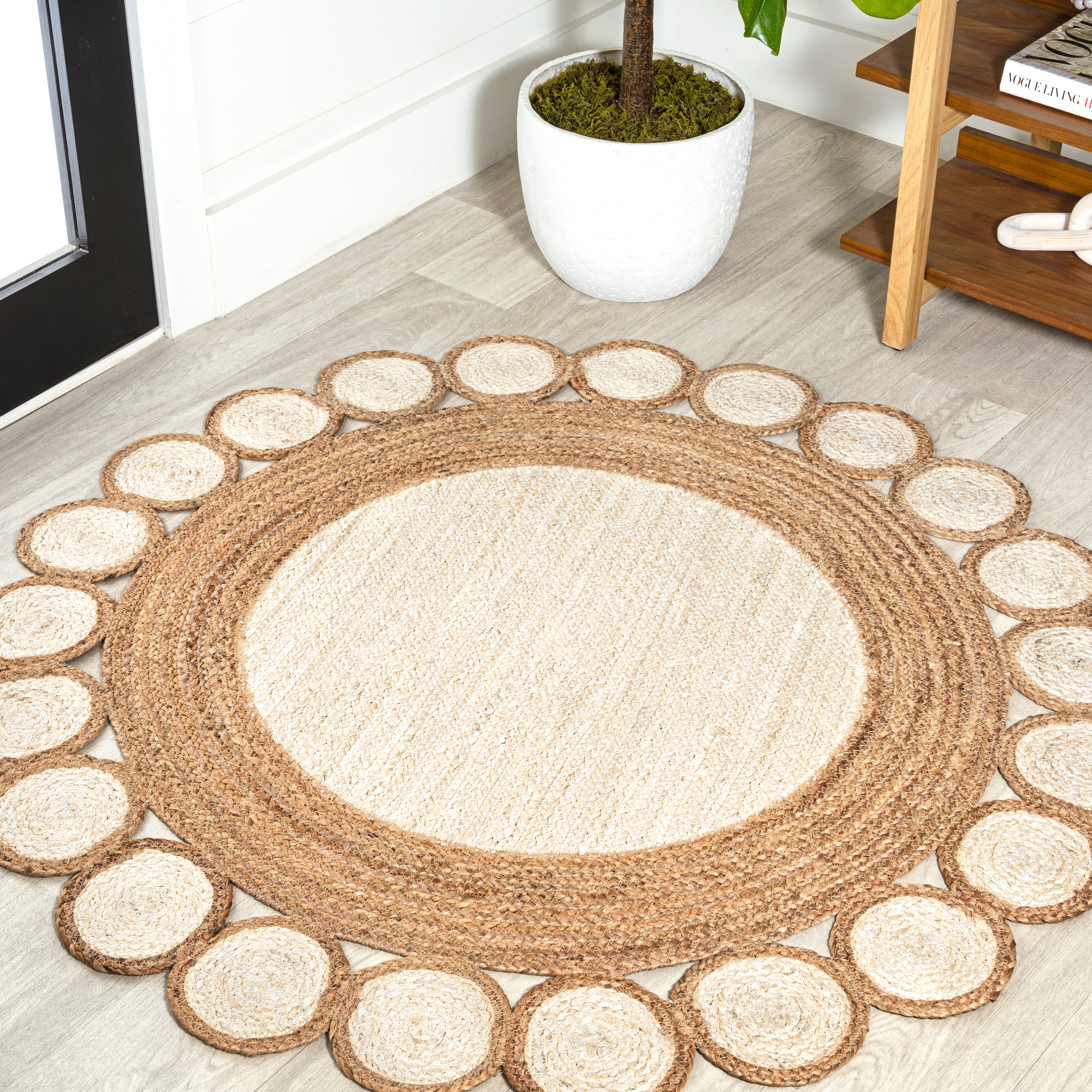 Skye Two-Tone Jute Circle Border Round Area Rug