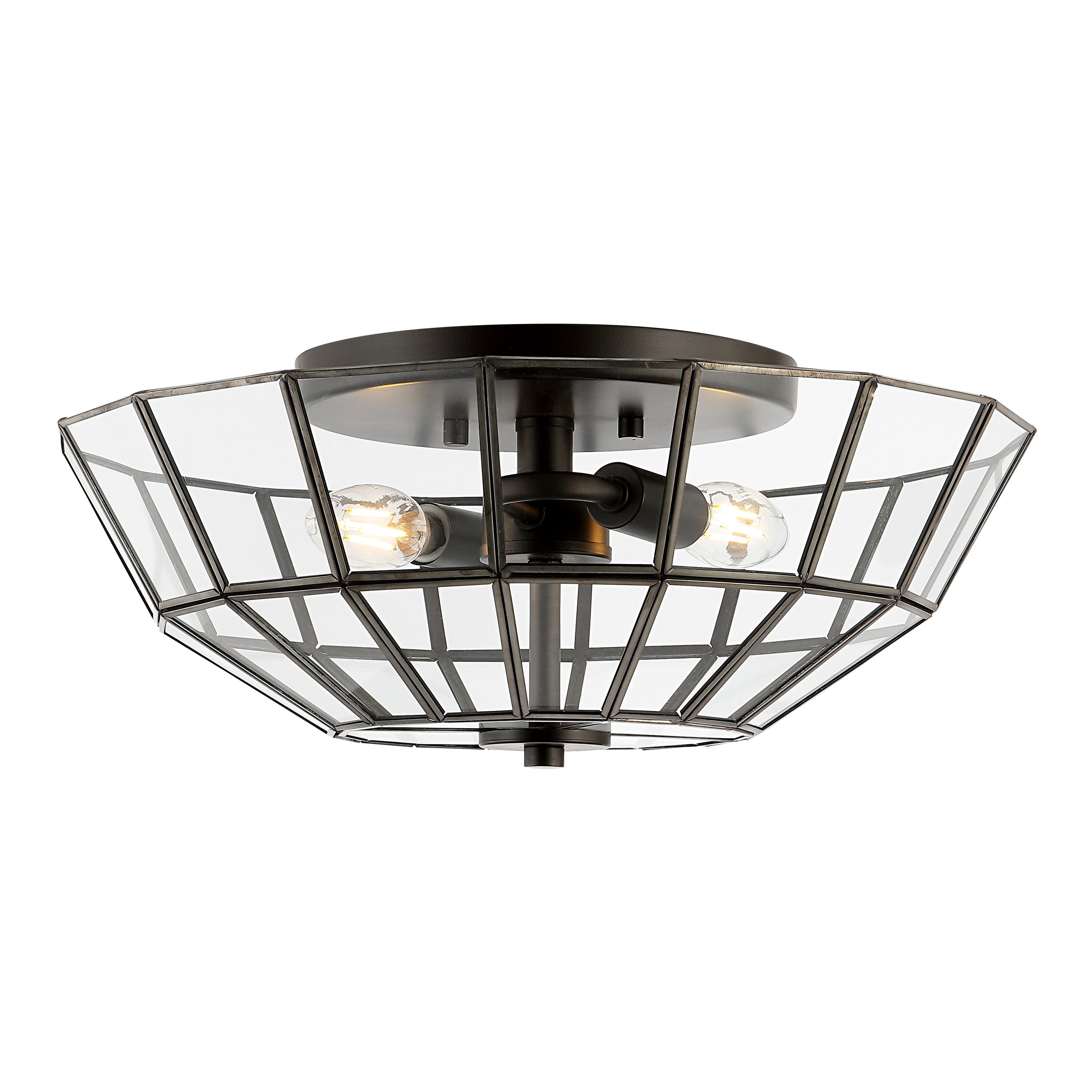 Theo 2-Light Farmhouse Rustic Iron/Glass LED Semi Flush Mount