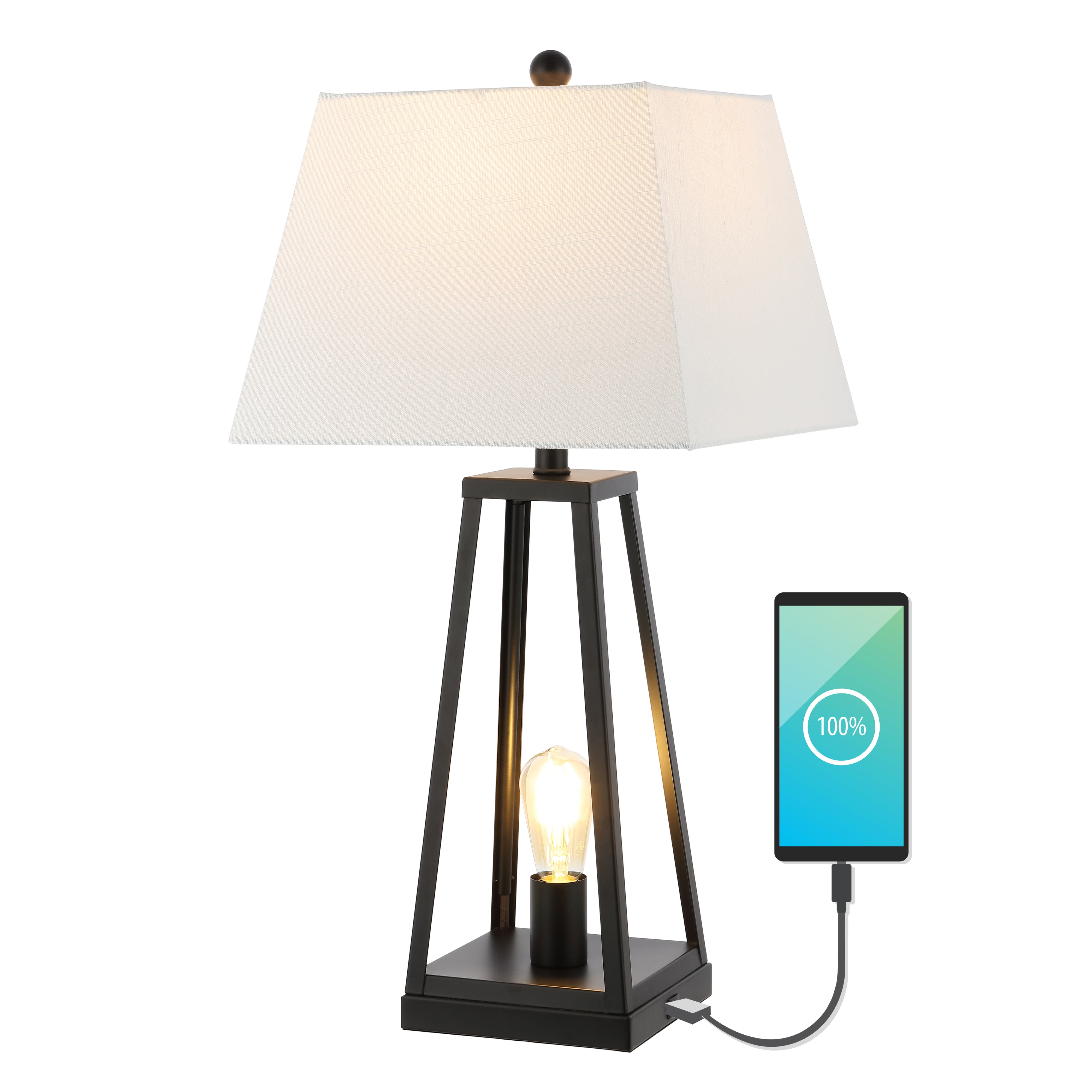 Waylon Classic Industrial Iron Nightlight LED Table Lamp with USB Charging Port