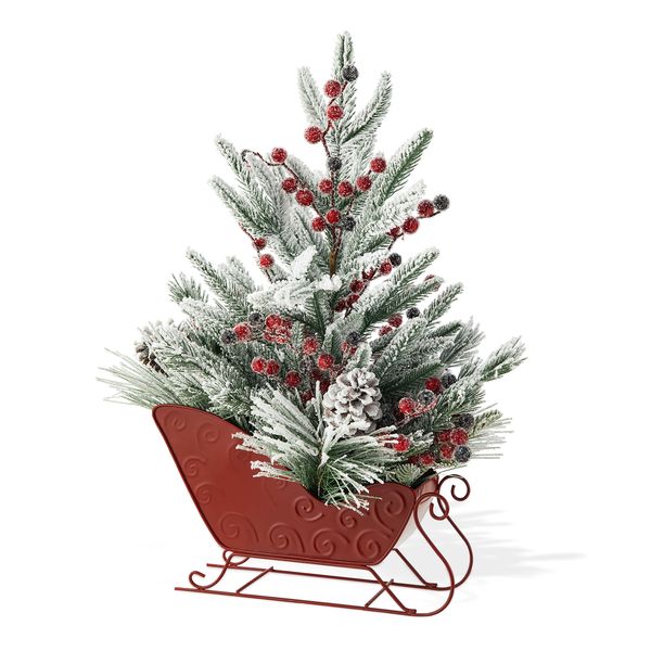 21"" H Small Sleigh Christmas Tree Tabletop Decorations with Berry Pinecone