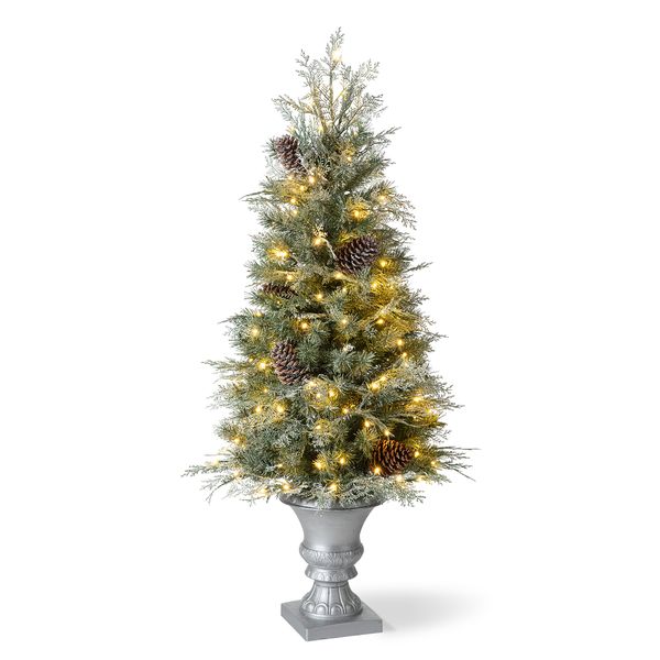 4ft Pre-Lit Pine Artificial Christmas Porch Tree with 130 Warm White Lights