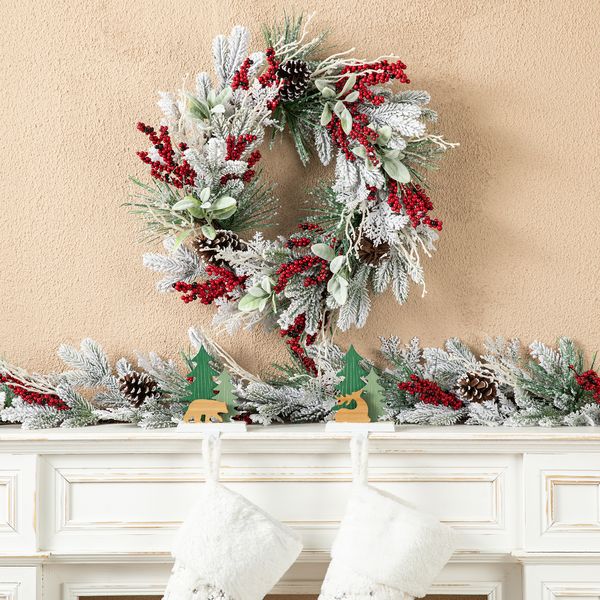 24"" Artificial Christmas Wreath for Front Door Decor, Outdoor Wreath Holiday Accent Dec