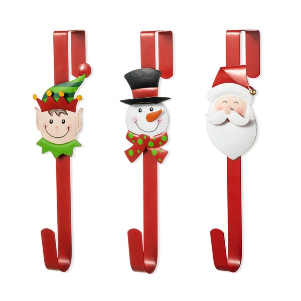 3 Pcs Xmas Wreath Hangers for Front Door, Over The Door Metal Wreath Hanger Hooks with San