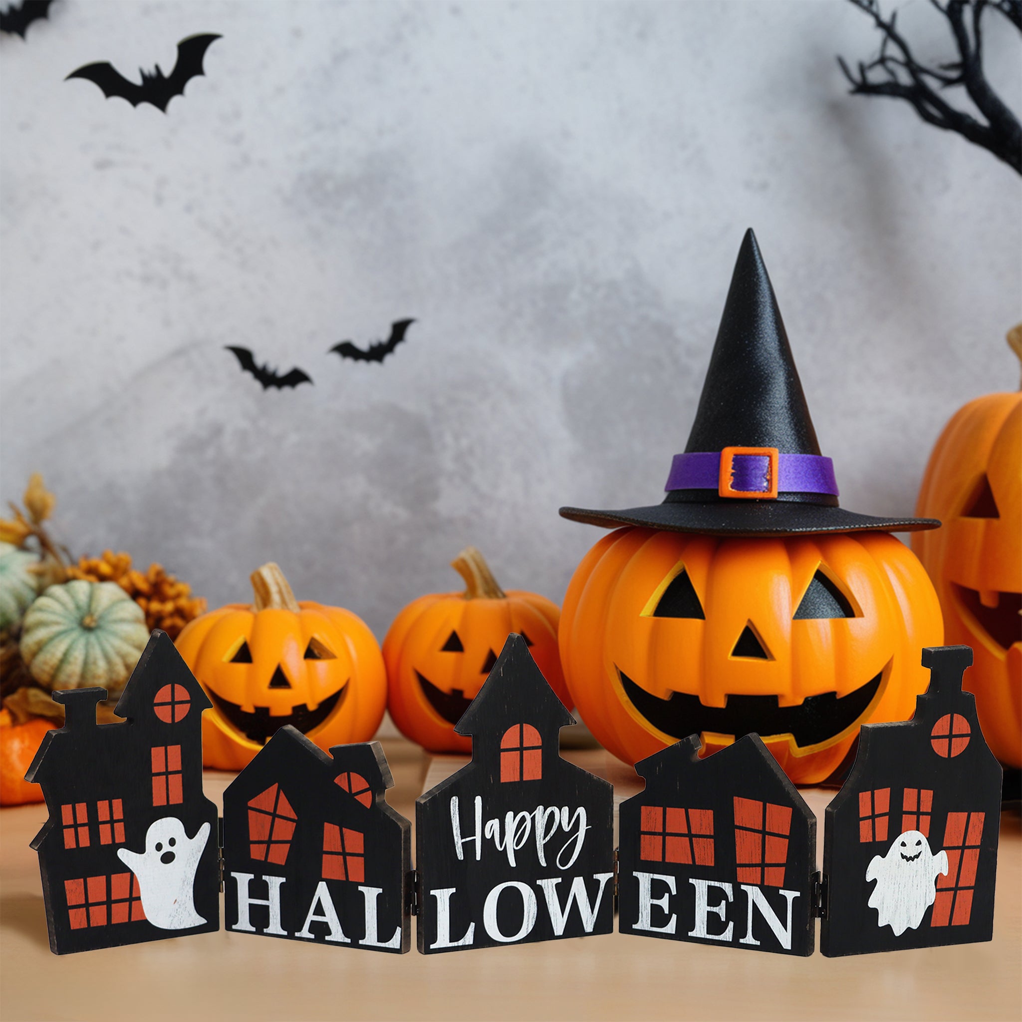 Happy Halloween Haunted House Wood Tabletop Decor