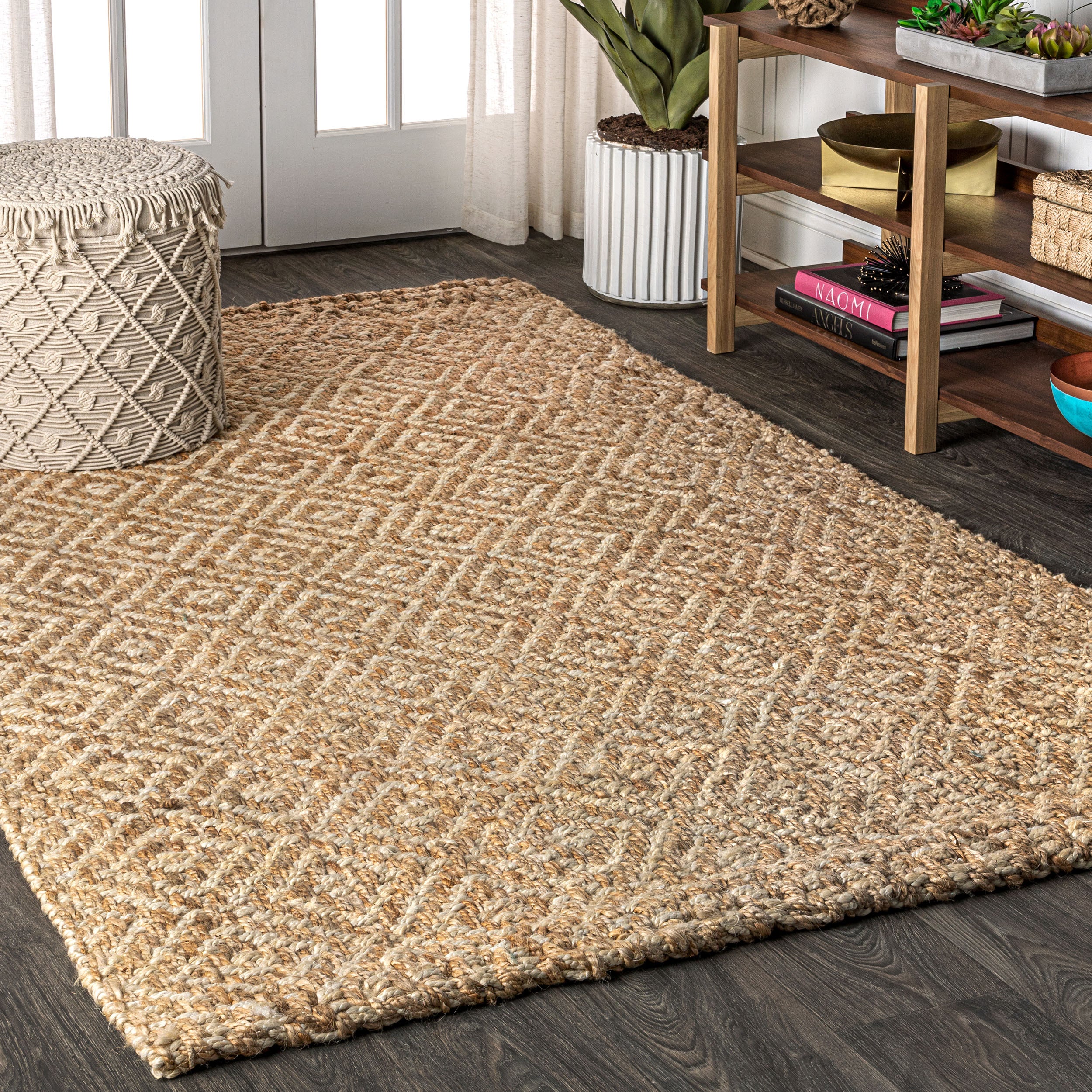 Hira Hand Woven Diamond Chunky Jute Area Rug