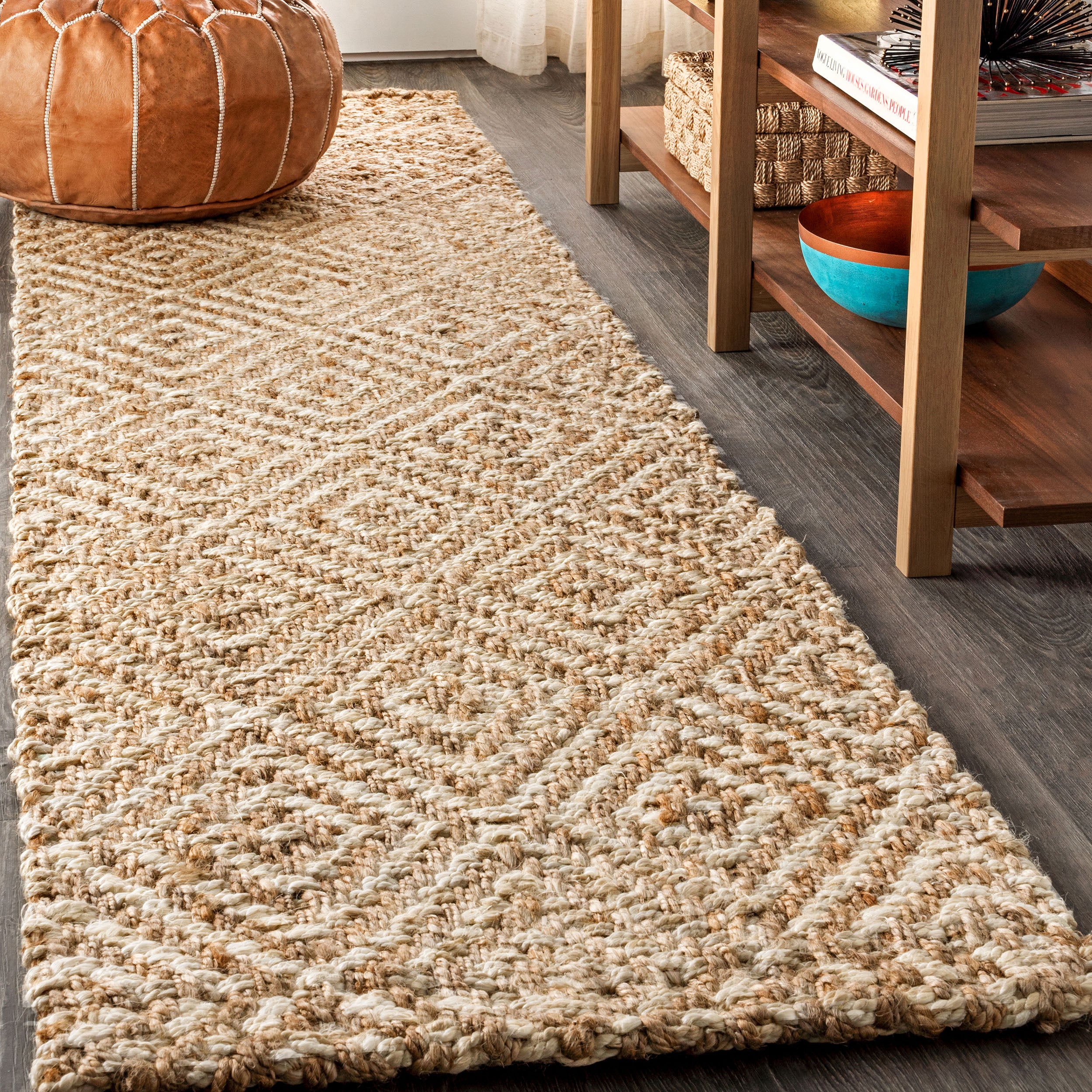 Hira Hand Woven Diamond Chunky Jute Runner Rug