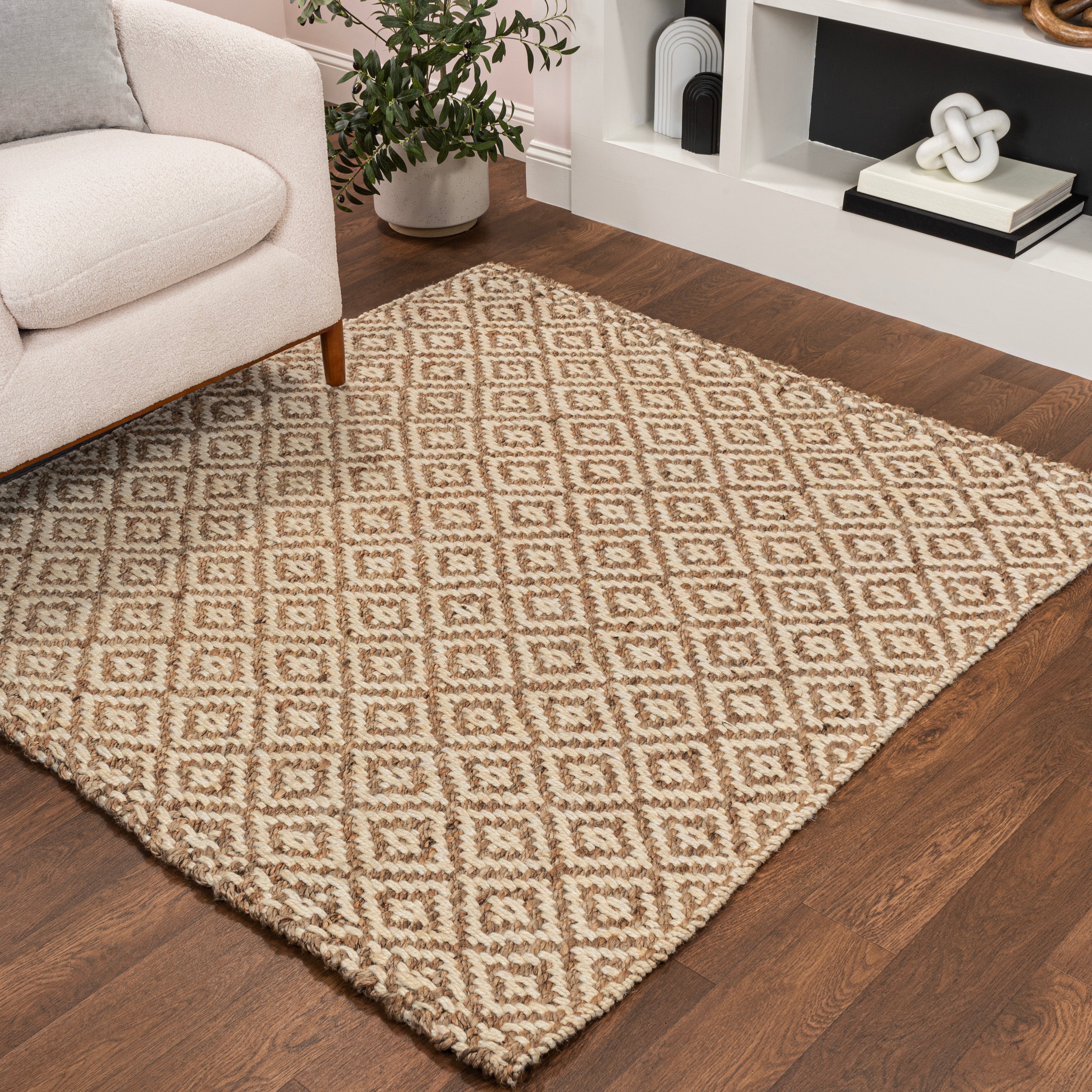 Hira Hand Woven Diamond Chunky Jute Square Area Rug