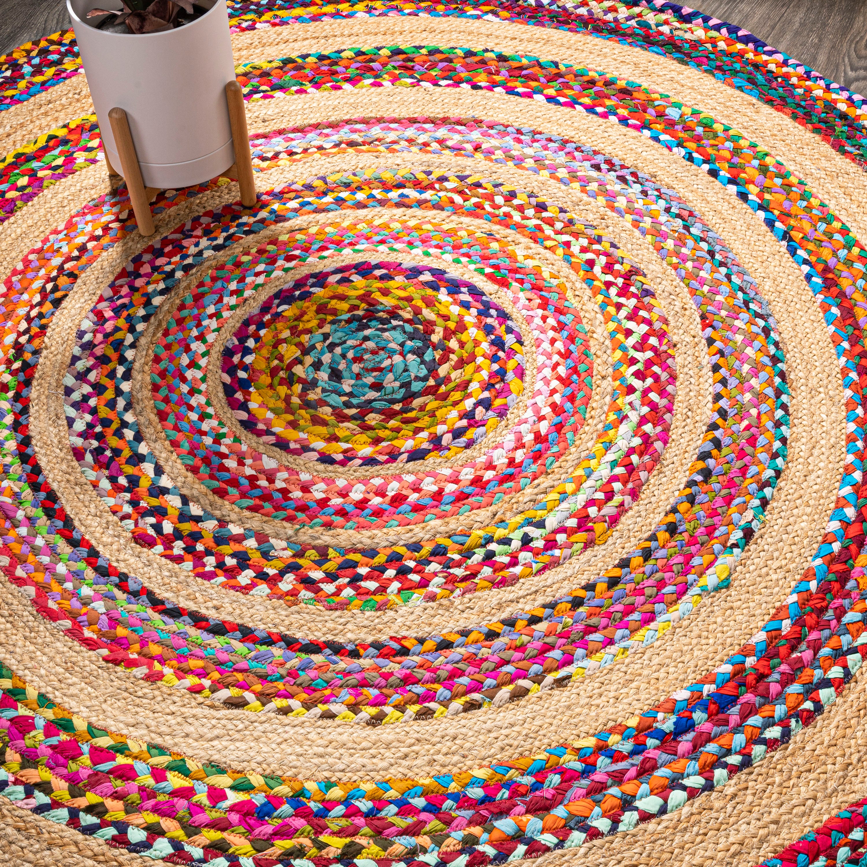 Isla Boho Braided Rag & Jute Round Area Rug