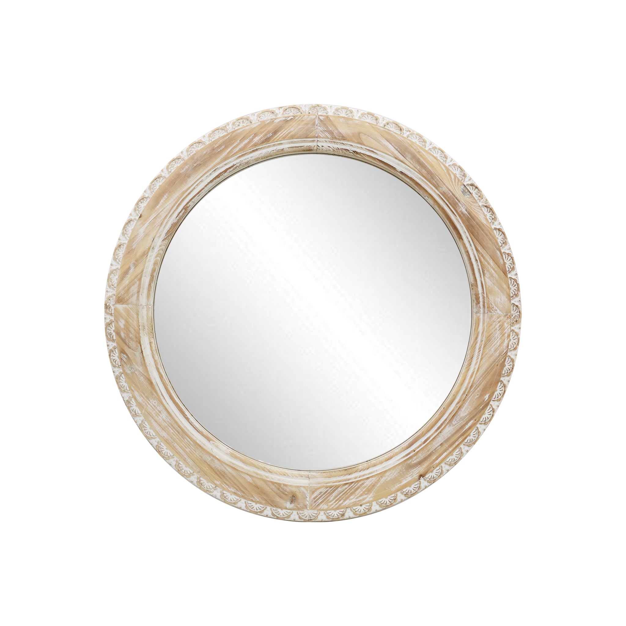 Round Wall Mirror with Carved Frame