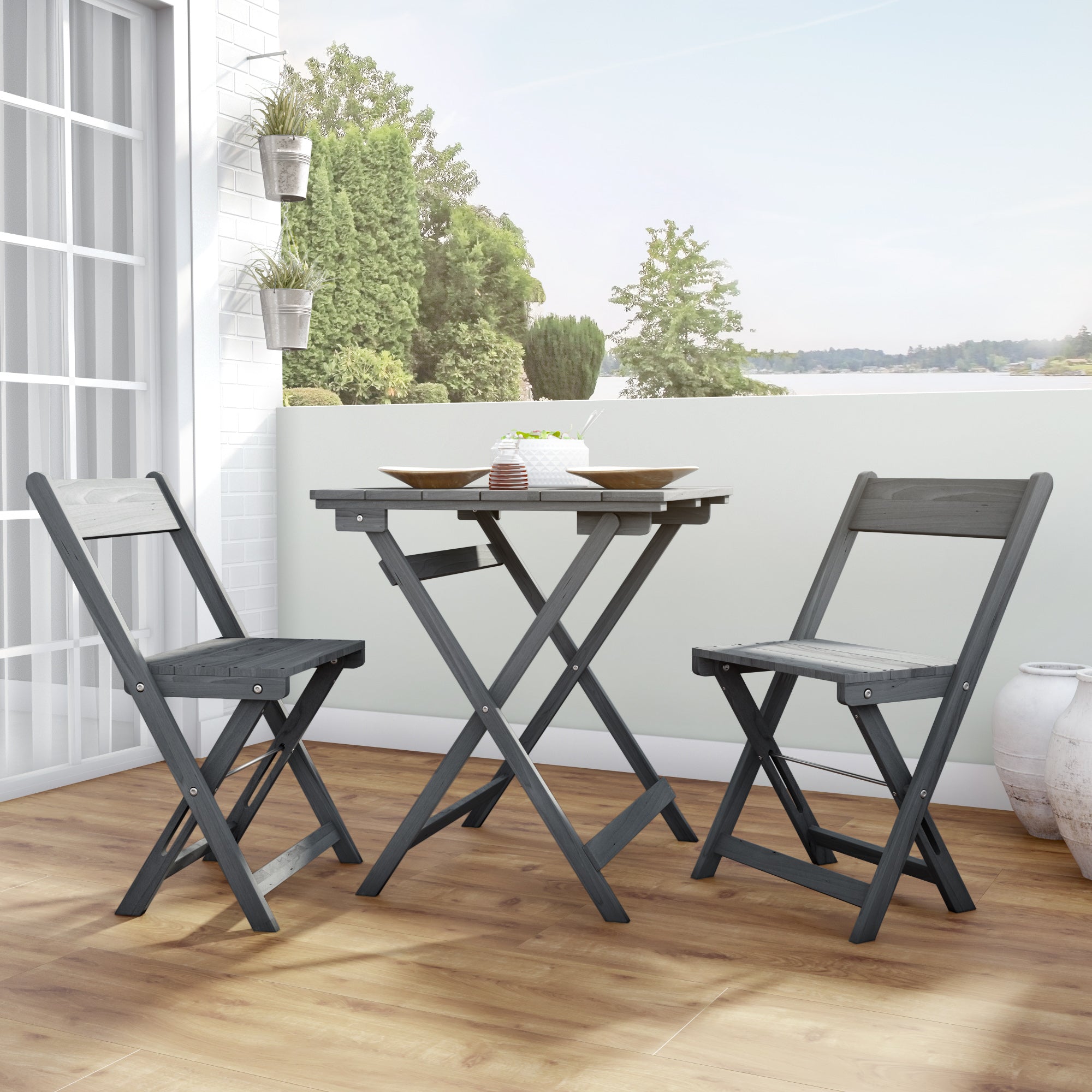 Rockport Gray Three Piece Square Table Set