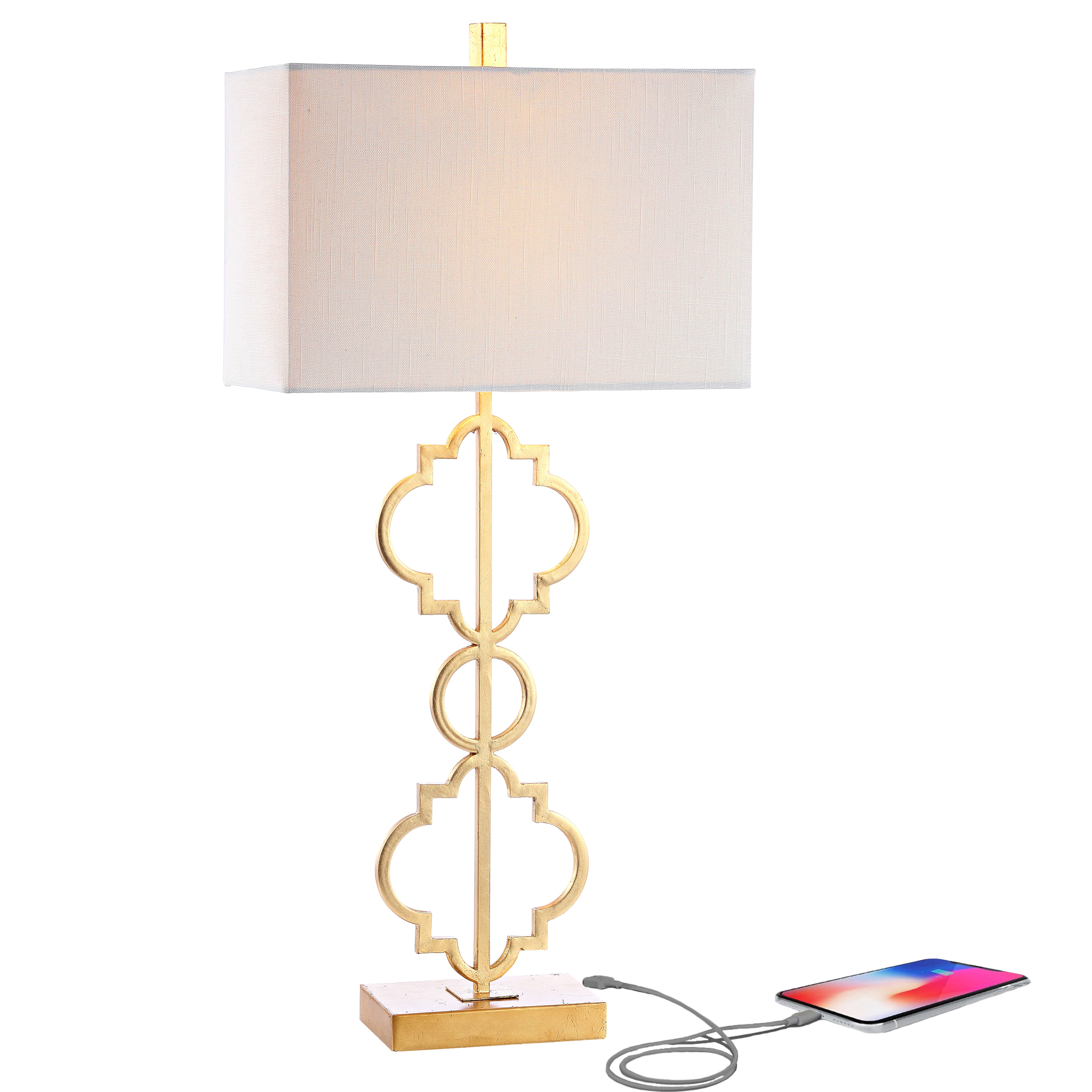 Selina Iron Ogee Trellis Modern LED USB Table Lamp