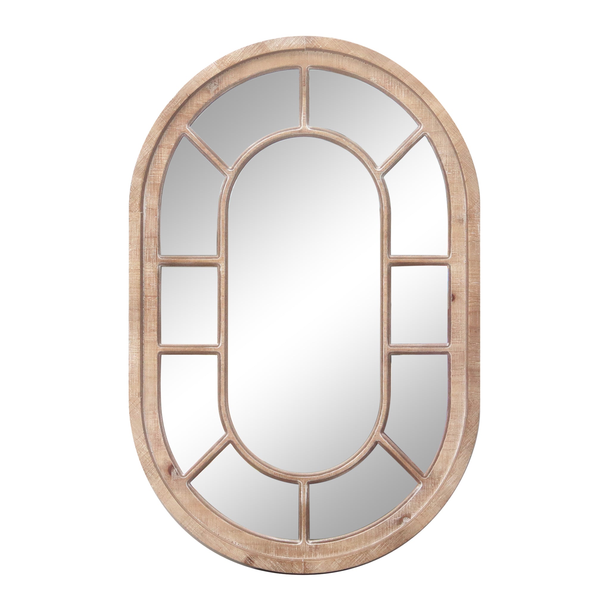 Antique Oval Windowpane Mirror, Arch Wooden Frame Wall Mirror