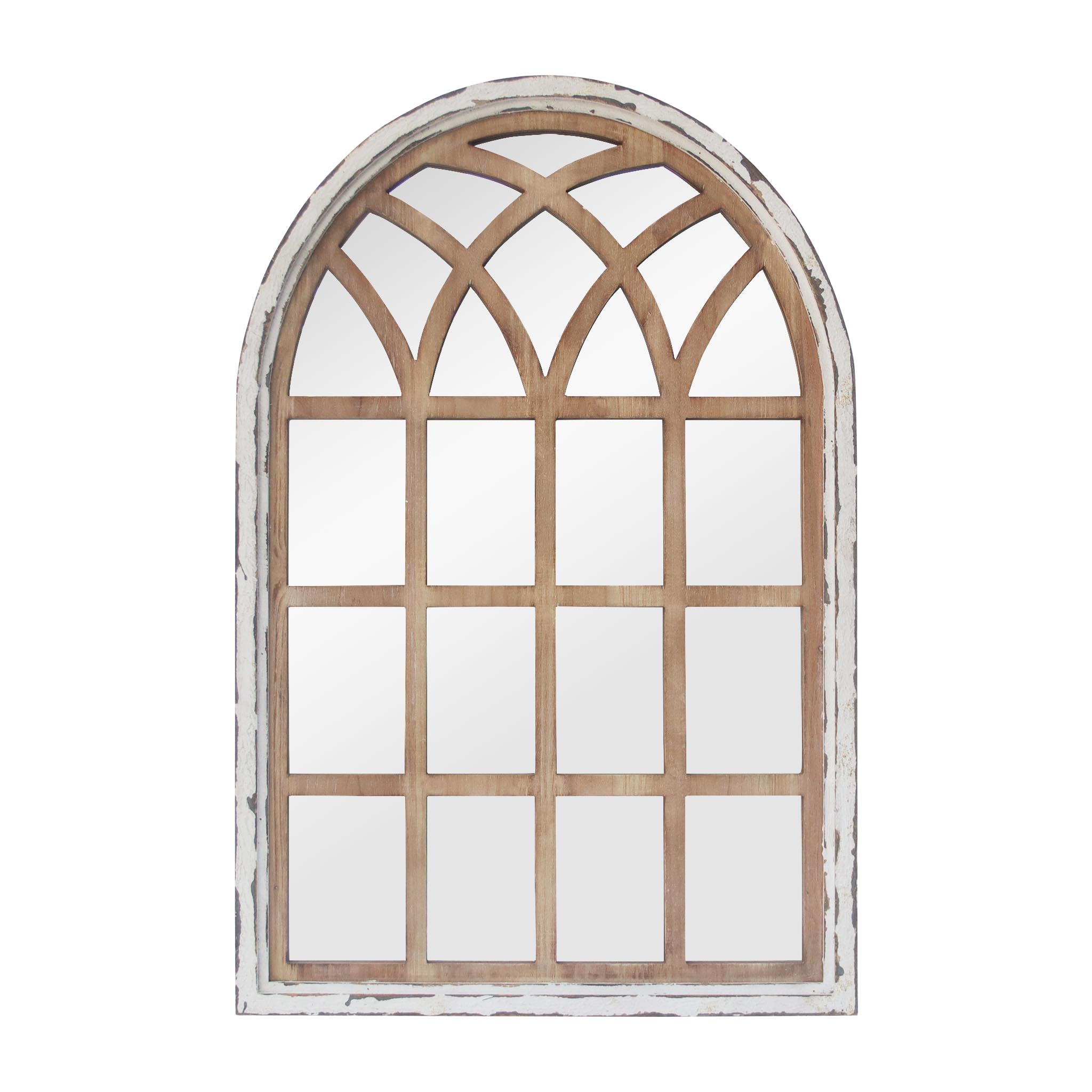 Vintage Window Pane Mirror, Arch Wood Frame Mirror, Cathedral Window Wall Decor for Living Room, Bedroom, Entryway