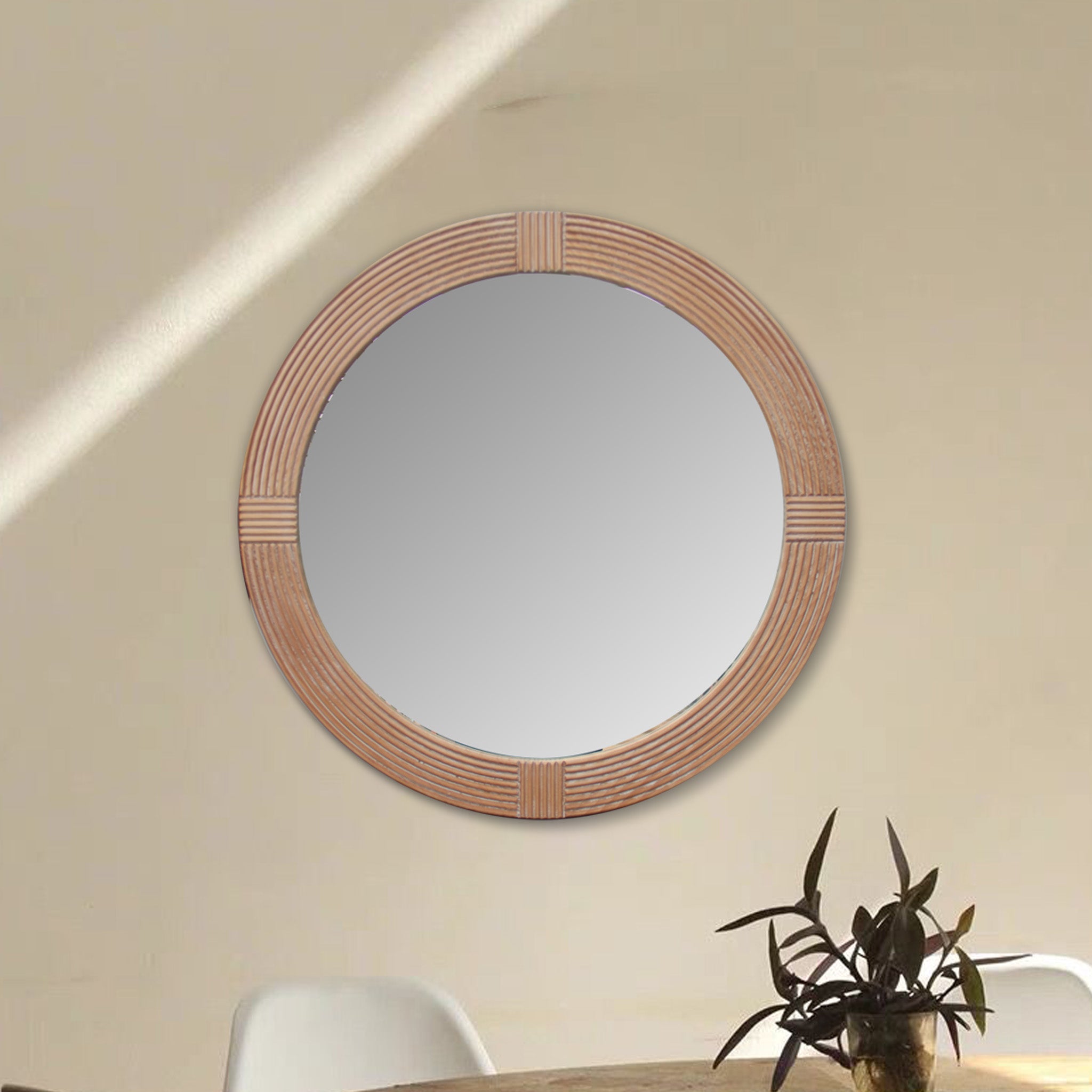 Natural Wood Rustic Circle Mirrors