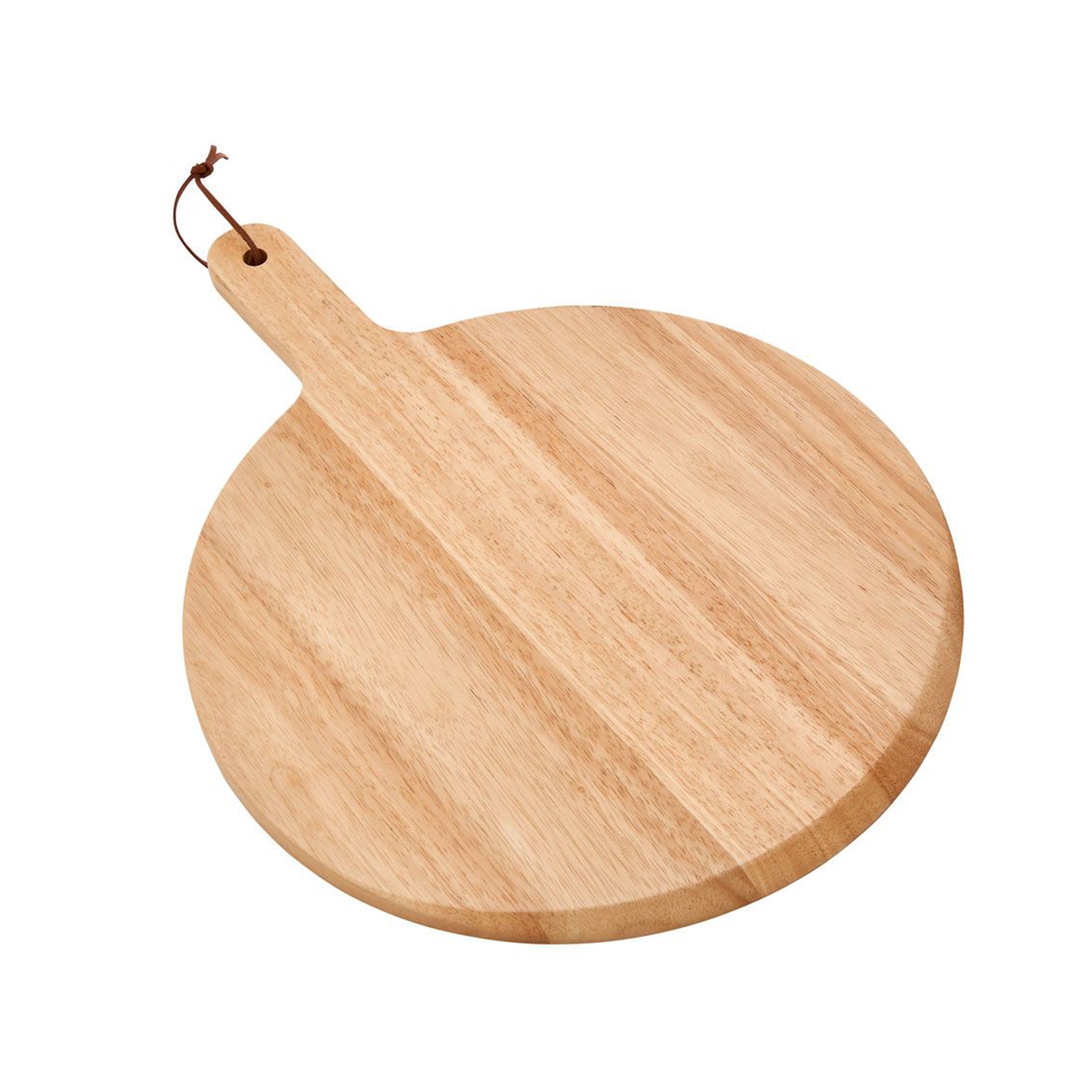 Rubberwood Pizza Board with Handle - 13.5"" Diameter