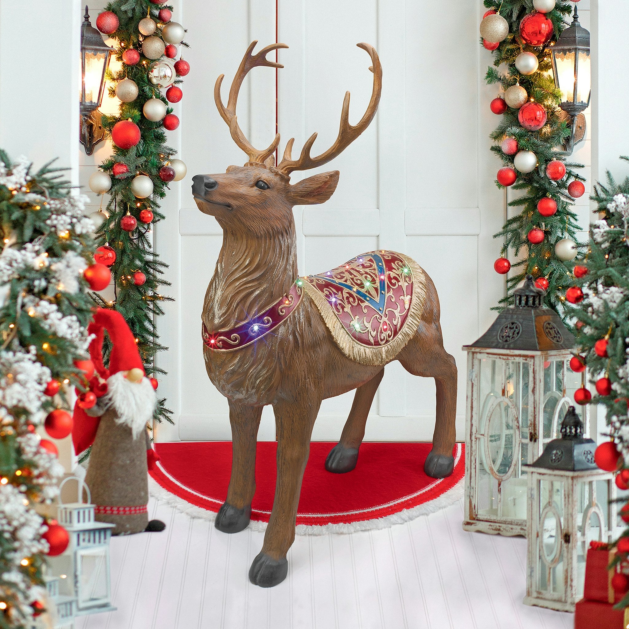 Santa's North Pole Illuminated Reindeer Holiday Statue