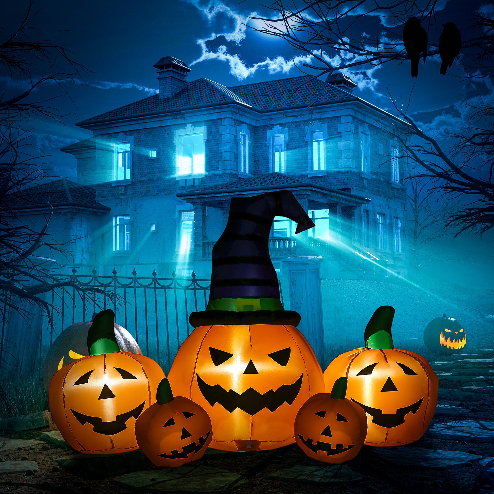 73""L Inflatable Halloween Decoration,5 Pumpkin, Blow Up Outdoor LED Yard Display, Waterproof