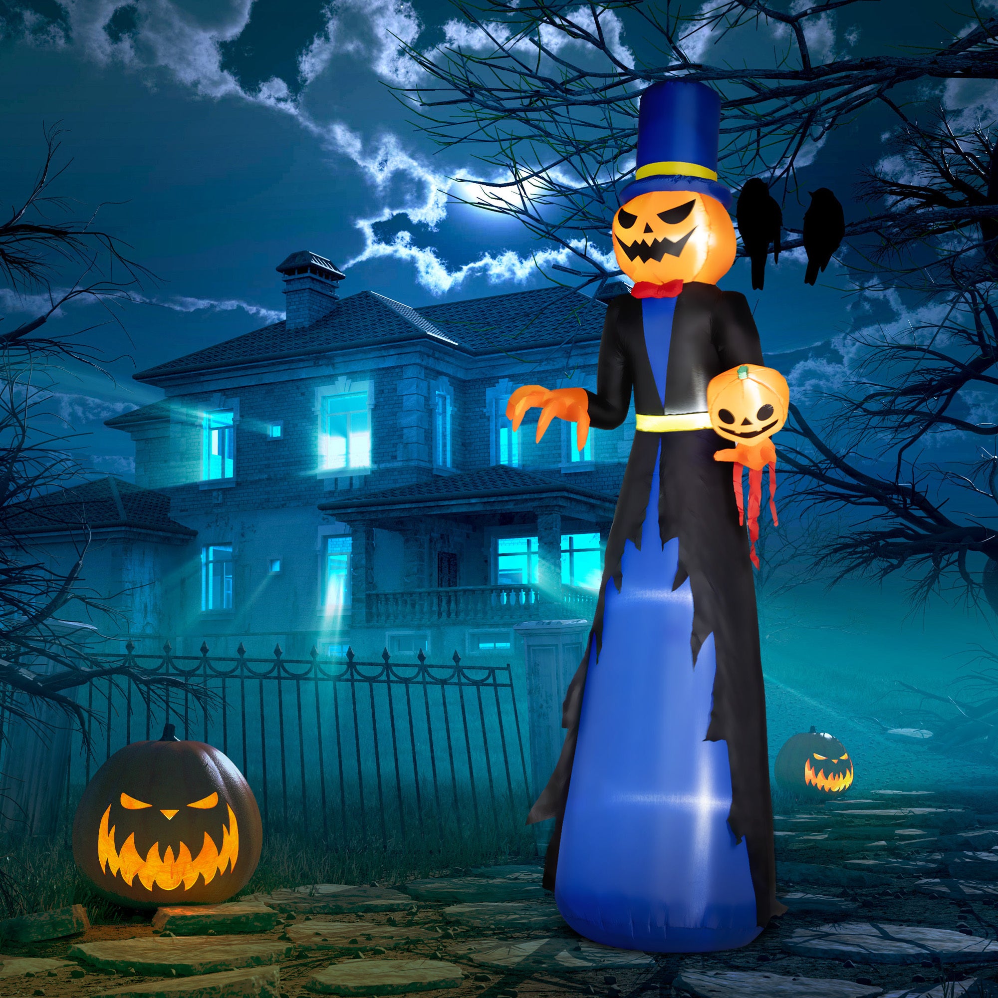 10ft Inflatable Halloween Pumpkin Head Reaper, Blow Up Halloween Decoration Outdoor LED Yard Display, Waterproof