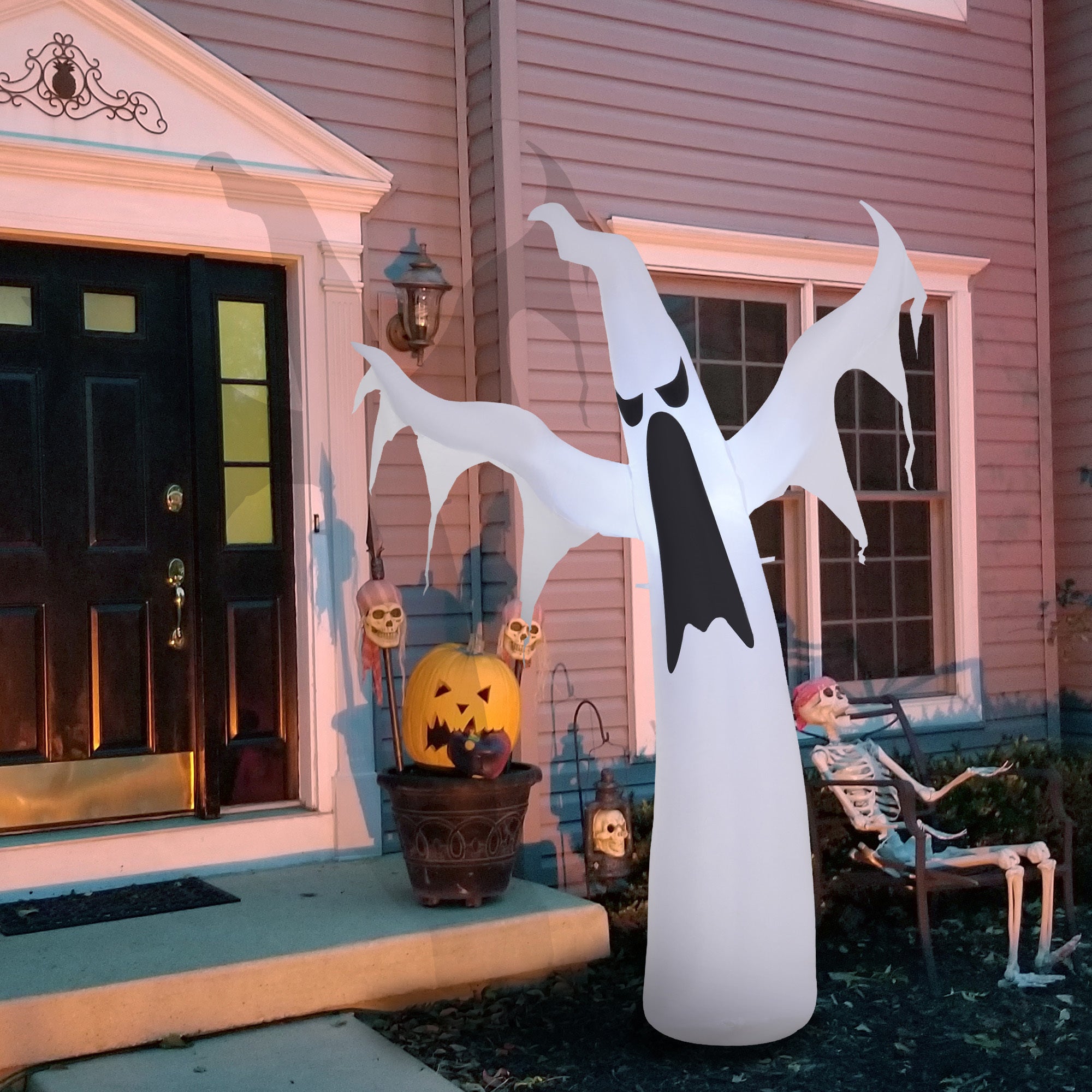 6' Tall Halloween Inflatables Outdoor Decorations White Ghost, Light Up Blow Up Yard Decor with LED Light and Fan Indoor Outdoor for Garden, Lawn, Party, Holiday