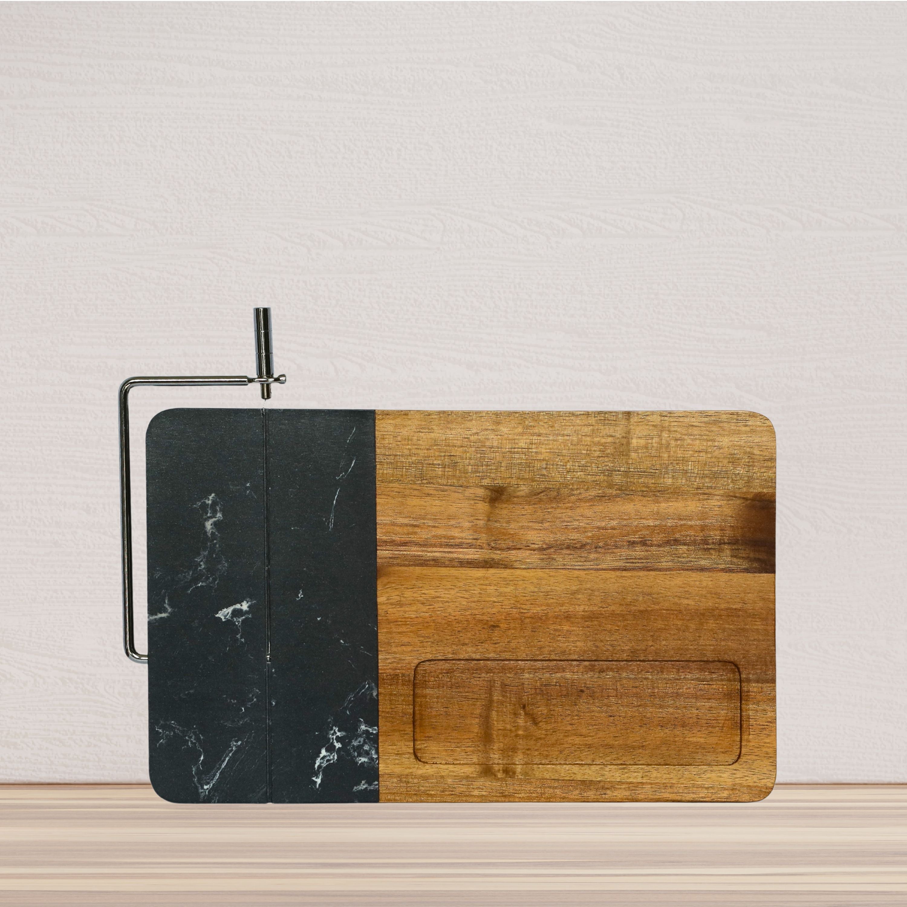 Black Marble and Acacia Wood Board with Slicer