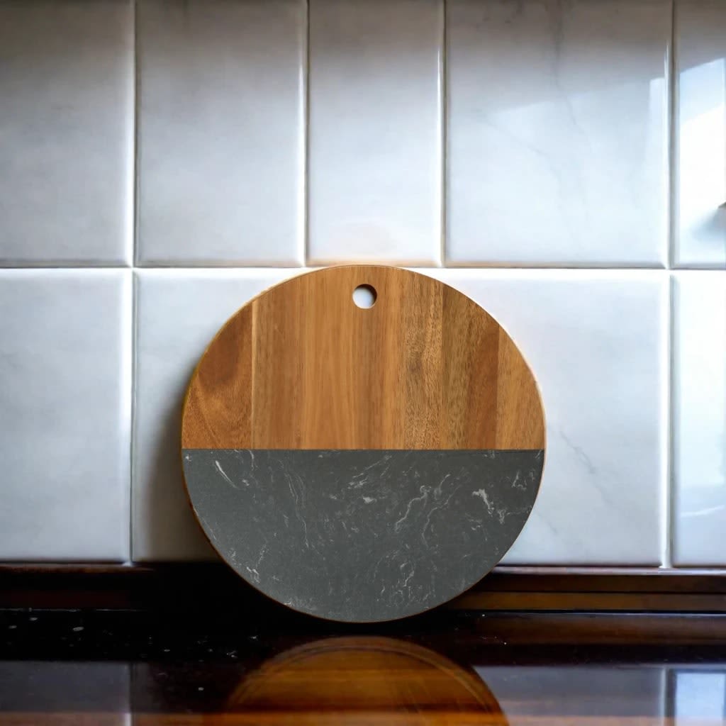 Black Marble and Acacia Wood Round Board