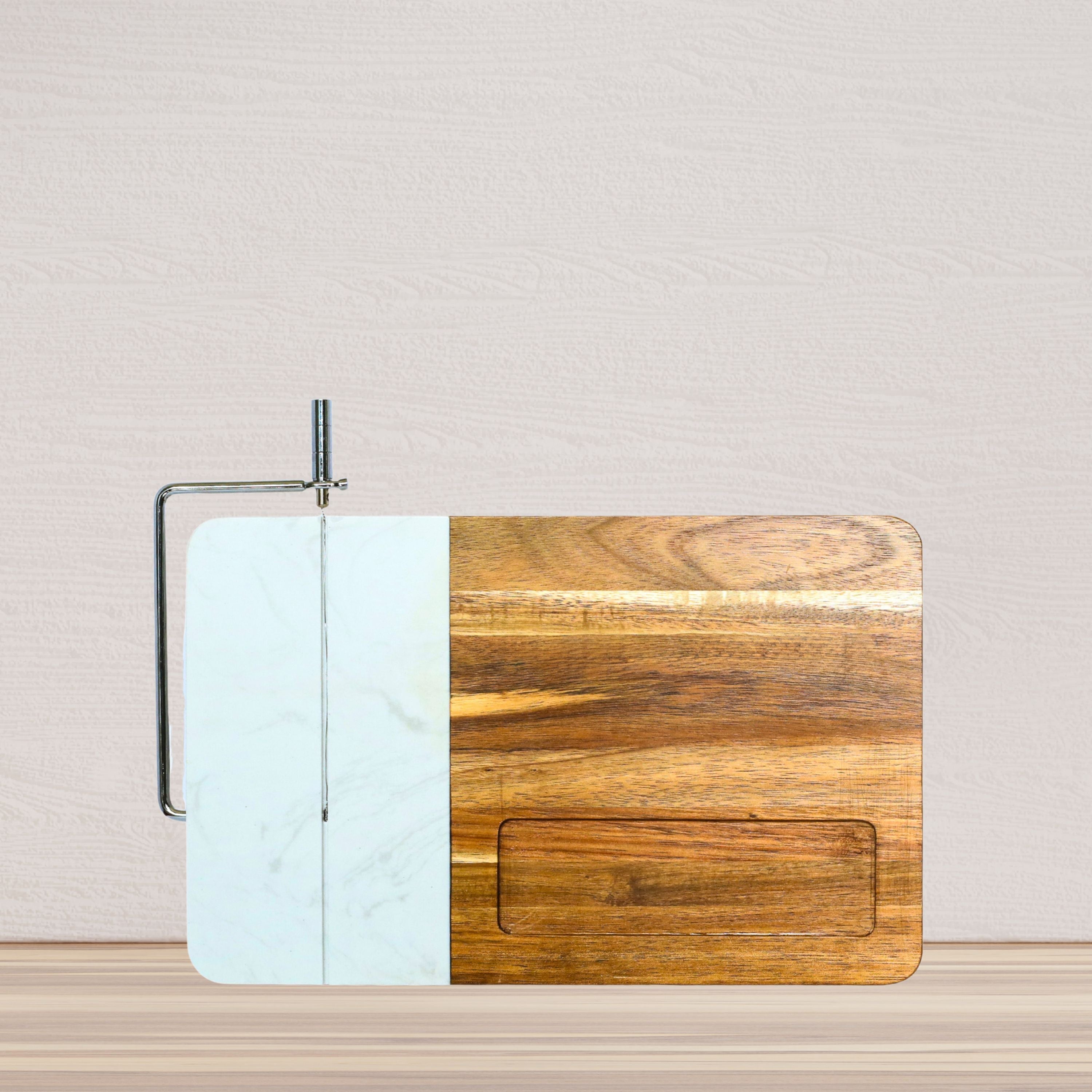 White Marble and Acacia Wood Board with Slicer